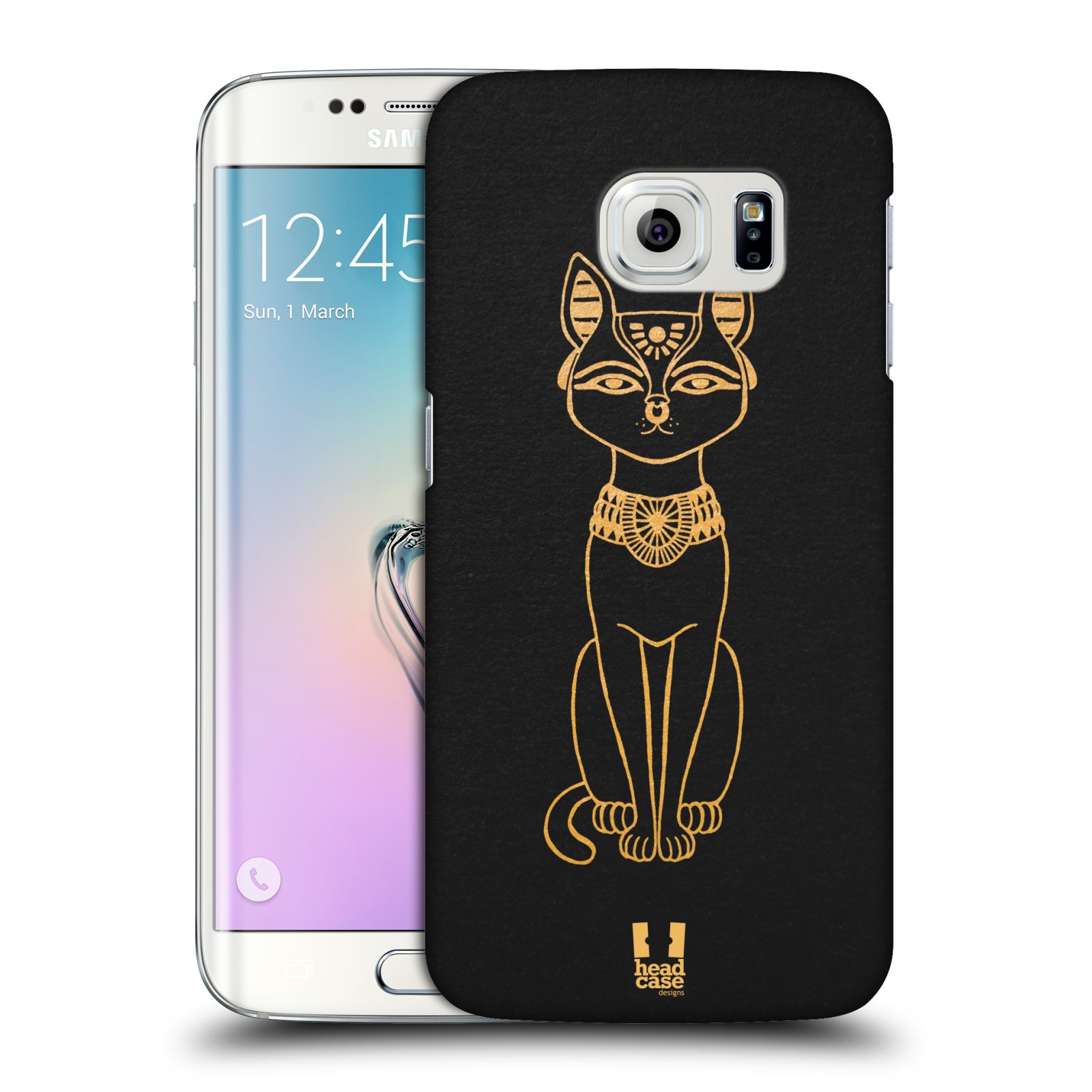 HEAD CASE plastový obal na mobil SAMSUNG Galaxy S6 EDGE (G9250, G925, G925F) vzor EGYPT zlatá a černá KOČKA