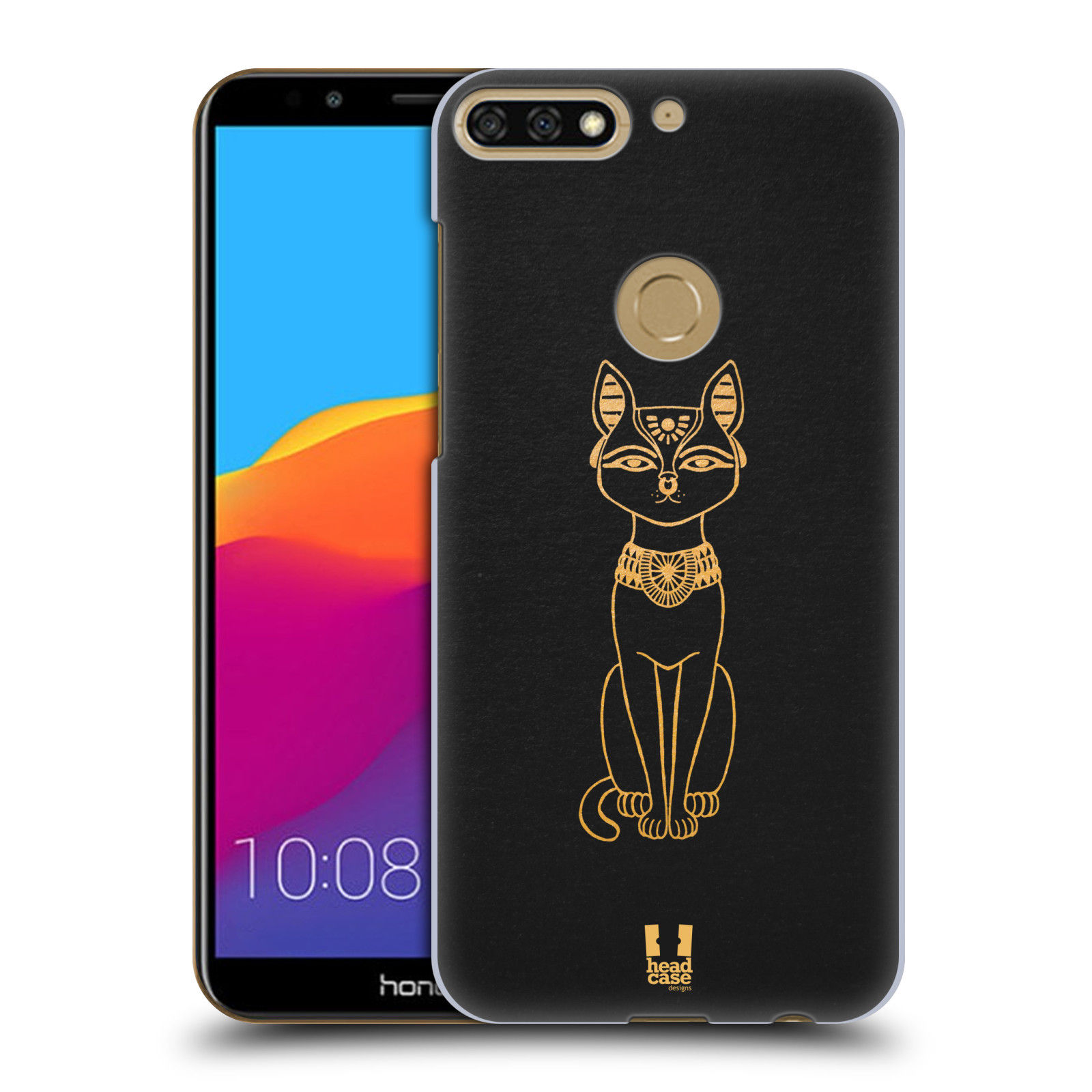 HEAD CASE plastový obal na mobil Honor 7c vzor EGYPT zlatá a černá KOČKA