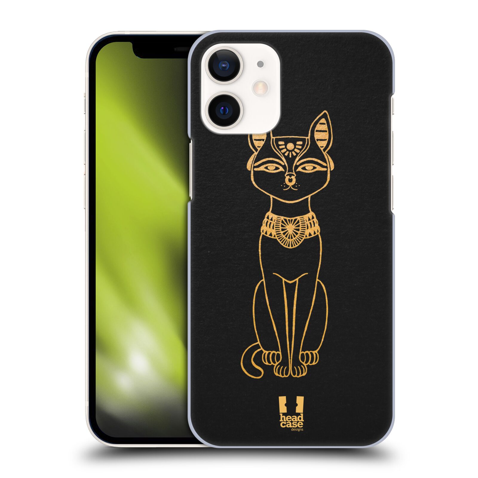 Plastový obal na mobil Apple Iphone 12 MINI vzor EGYPT zlatá a černá KOČKA