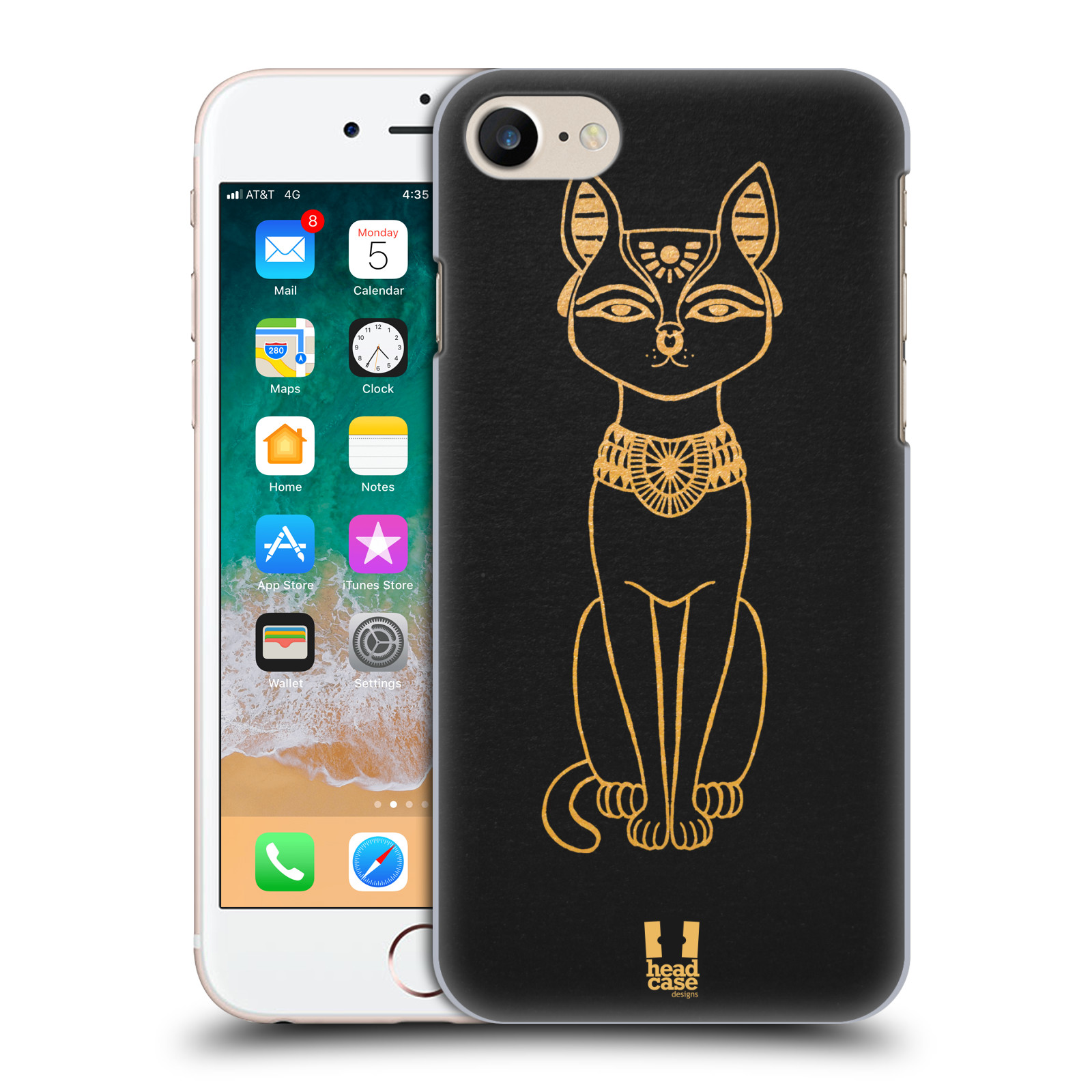 HEAD CASE plastový obal na mobil Apple Iphone 7 vzor EGYPT zlatá a černá KOČKA