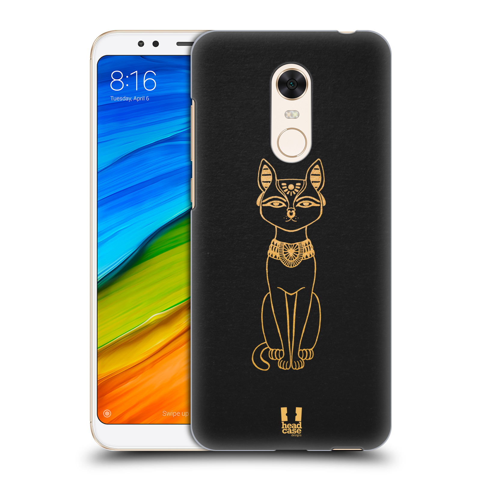 HEAD CASE plastový obal na mobil Xiaomi Redmi 5 PLUS vzor EGYPT zlatá a černá KOČKA