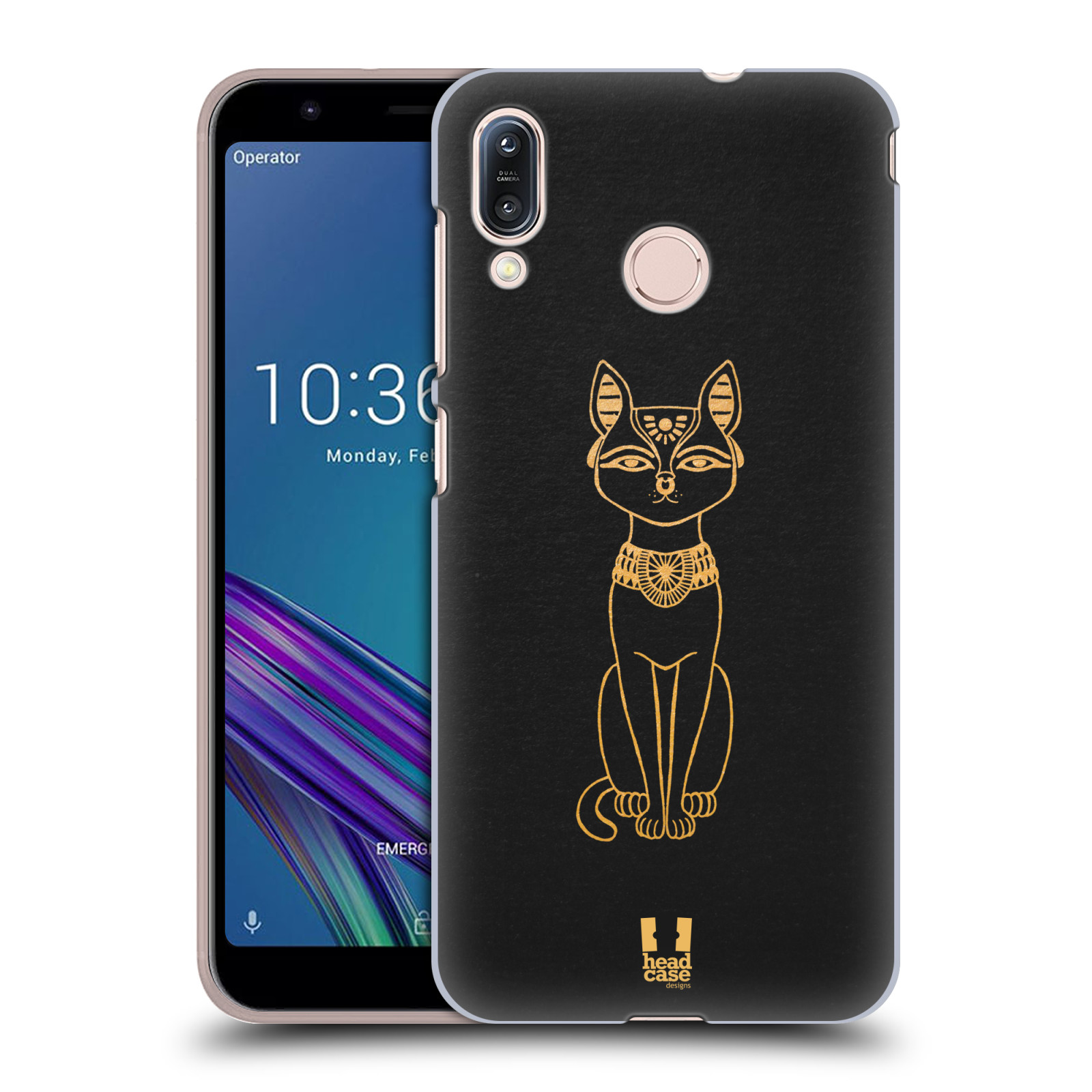 Pouzdro na mobil Asus Zenfone Max M1 (ZB555KL) - HEAD CASE - vzor EGYPT zlatá a černá KOČKA