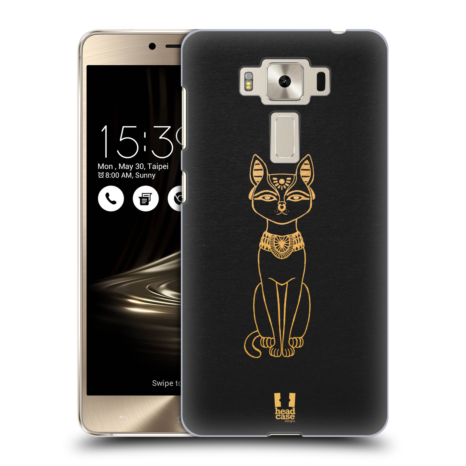HEAD CASE plastový obal na mobil Asus Zenfone 3 DELUXE ZS550KL vzor EGYPT zlatá a černá KOČKA