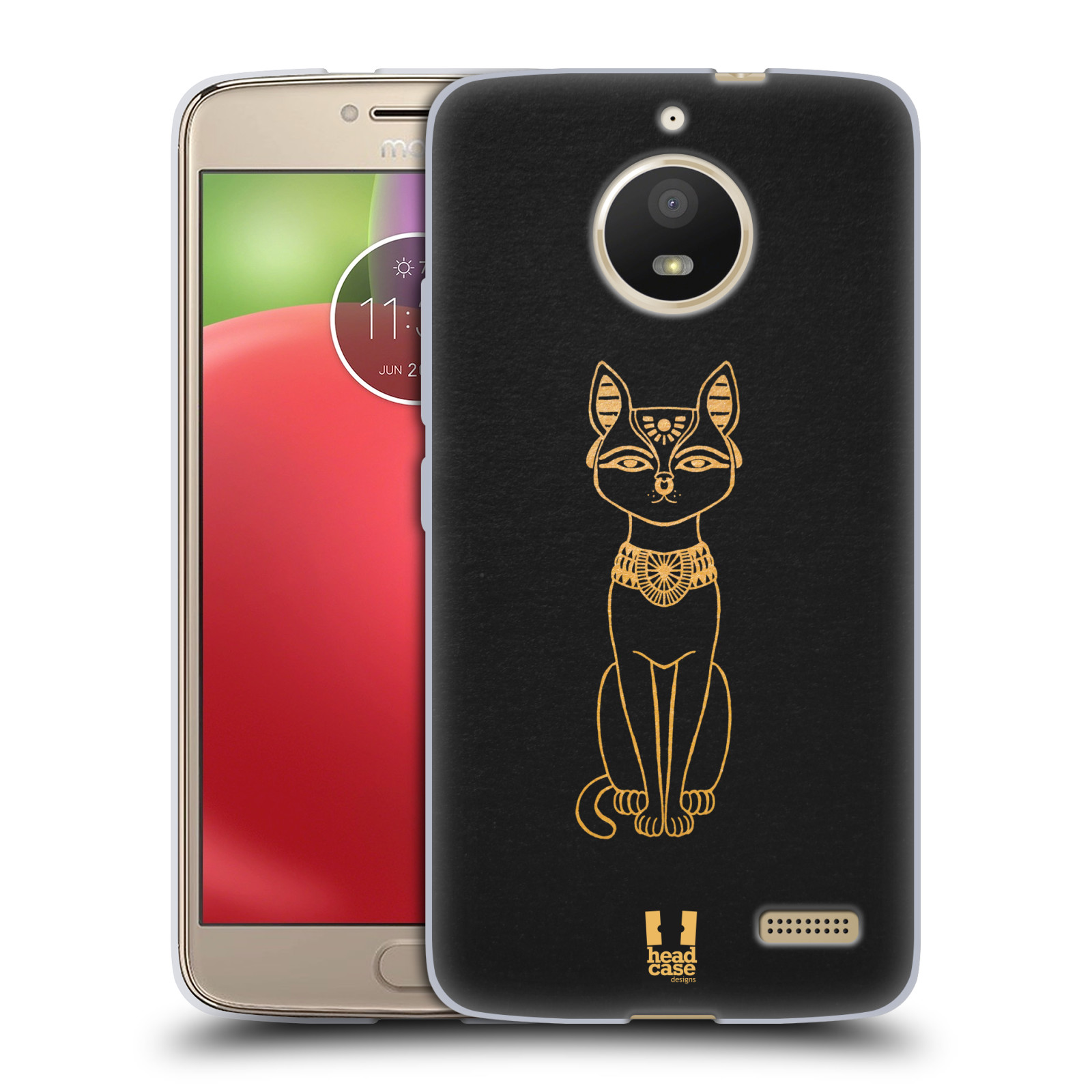HEAD CASE silikonový obal na mobil Lenovo Moto E4 vzor EGYPT zlatá a černá KOČKA