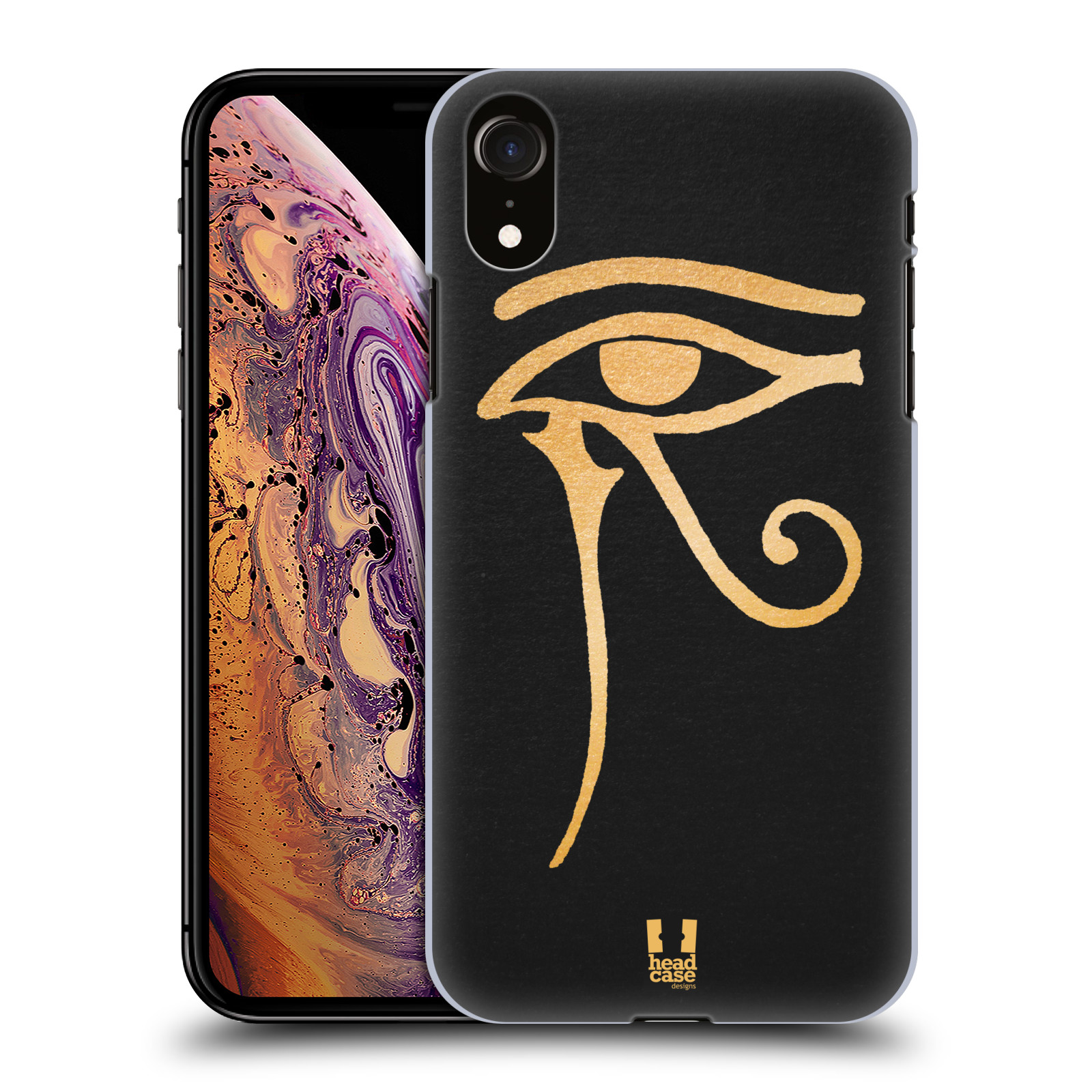 HEAD CASE plastový obal na mobil Apple Iphone XR vzor EGYPT zlatá a černá OKO