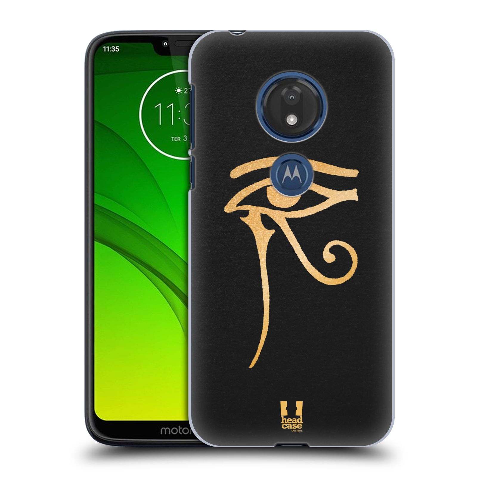 Pouzdro na mobil Motorola Moto G7 Play vzor EGYPT zlatá a černá OKO