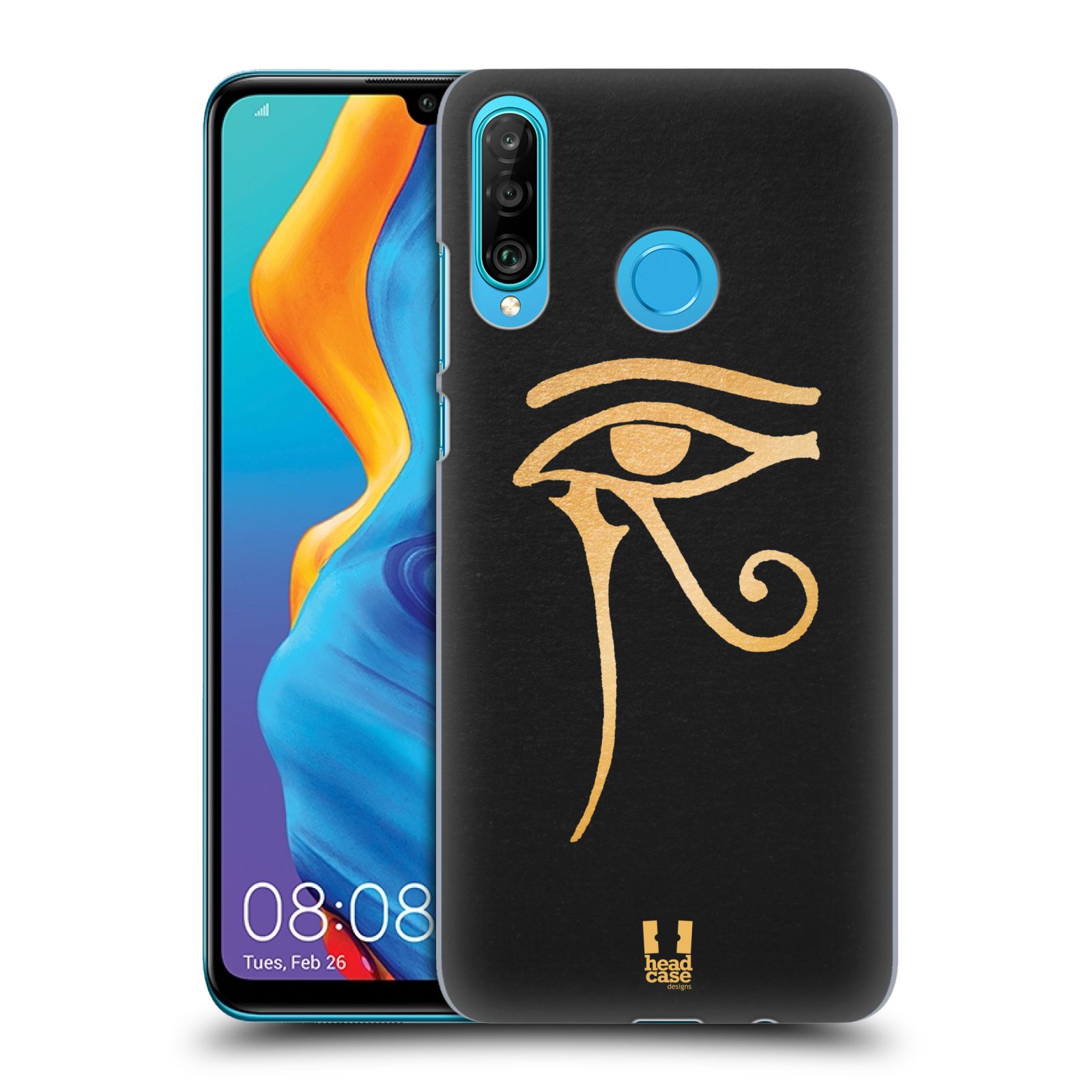 Pouzdro na mobil Huawei P30 LITE - HEAD CASE - vzor EGYPT zlatá a černá OKO