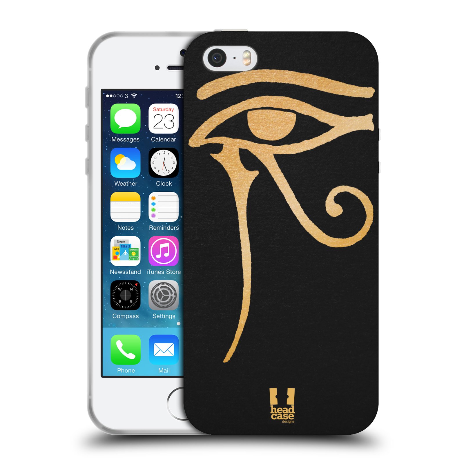 HEAD CASE silikonový obal na mobil Apple Iphone 5/5S vzor EGYPT zlatá a černá OKO