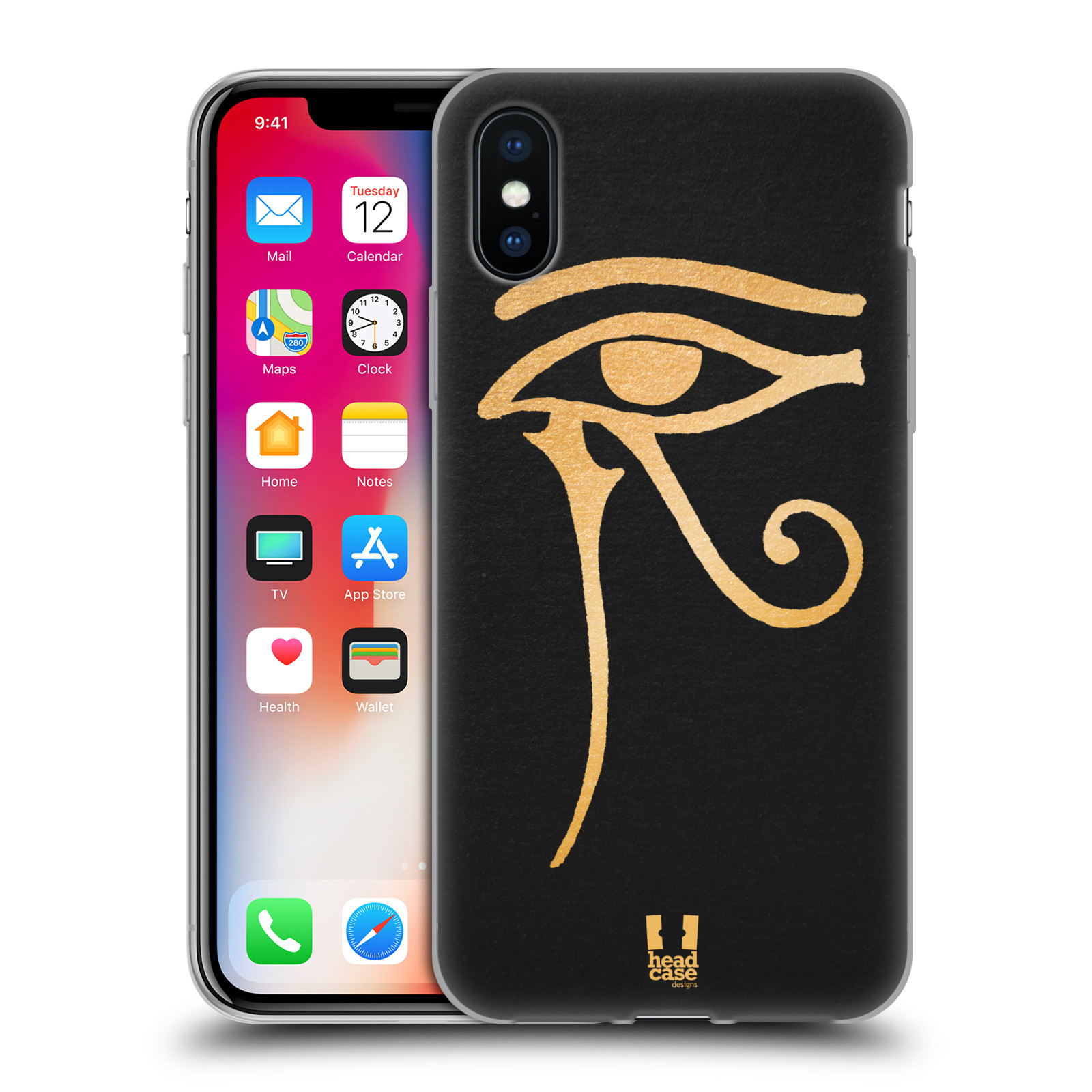 HEAD CASE silikonový obal na mobil Apple Iphone X vzor EGYPT zlatá a černá OKO
