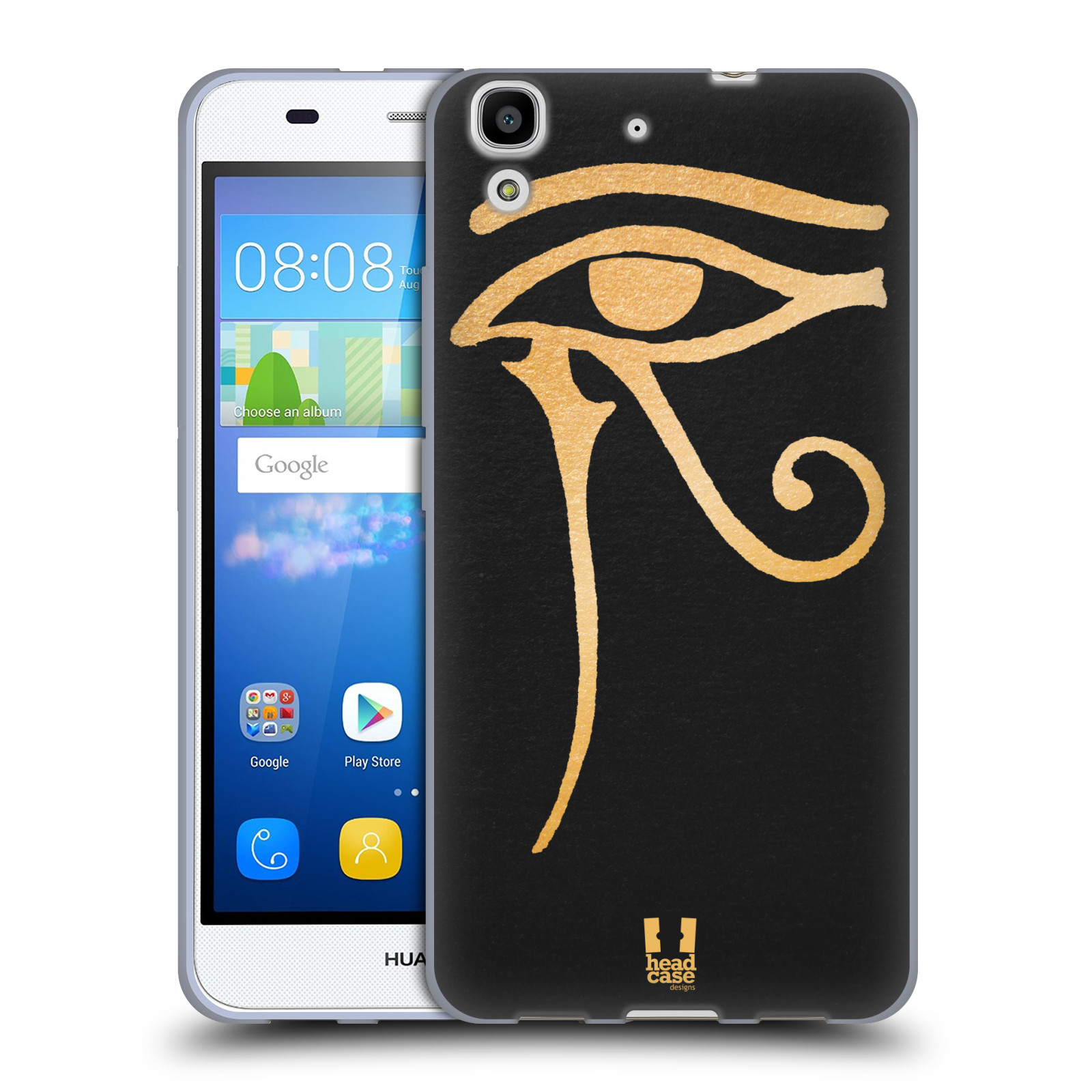 HEAD CASE silikonový obal na mobil HUAWEI Y6 vzor EGYPT zlatá a černá OKO