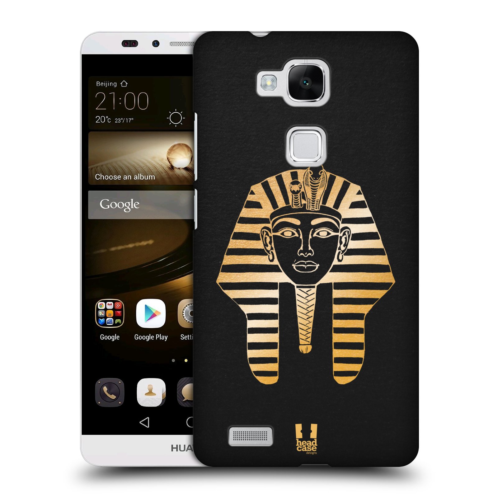 HEAD CASE plastový obal na mobil Huawei Mate 7 vzor EGYPT zlatá a černá FARAÓN