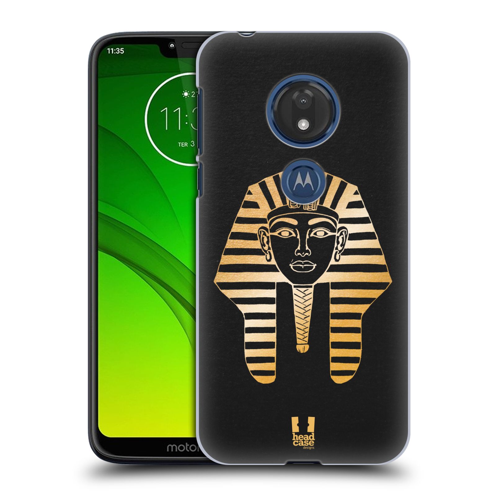 Pouzdro na mobil Motorola Moto G7 Play vzor EGYPT zlatá a černá FARAÓN