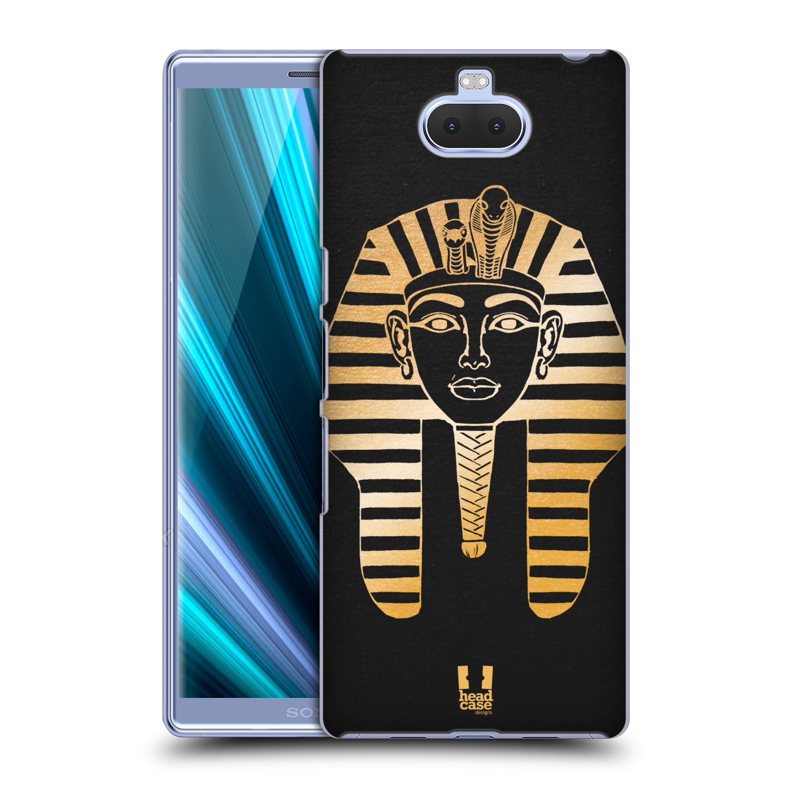 Pouzdro na mobil Sony Xperia 10 - Head Case - vzor EGYPT zlatá a černá FARAÓN