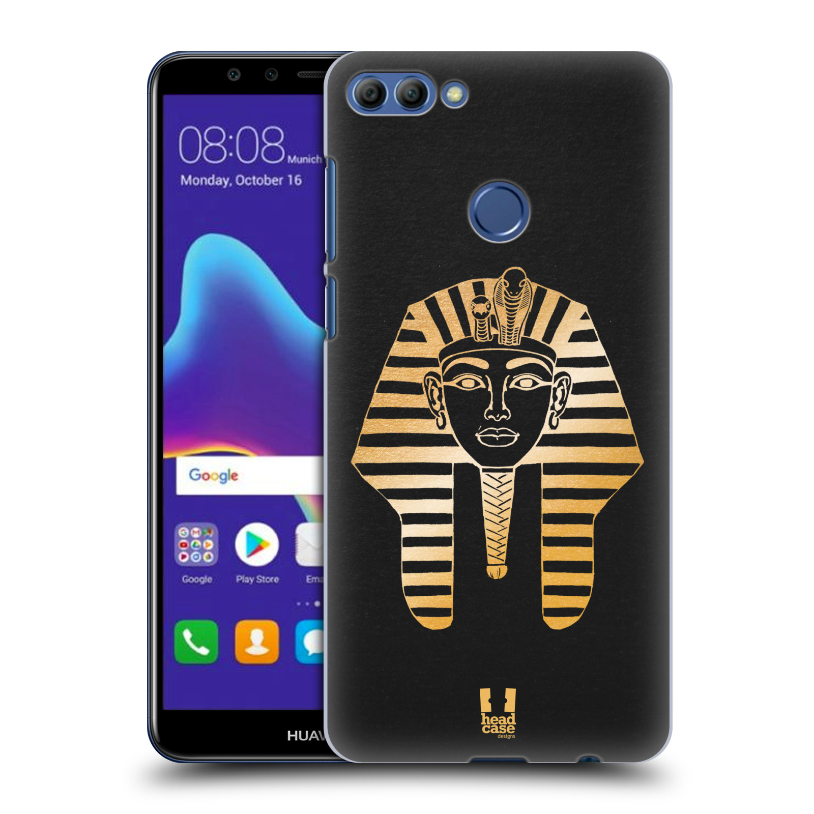 HEAD CASE plastový obal na mobil Huawei Y9 2018 vzor EGYPT zlatá a černá FARAÓN