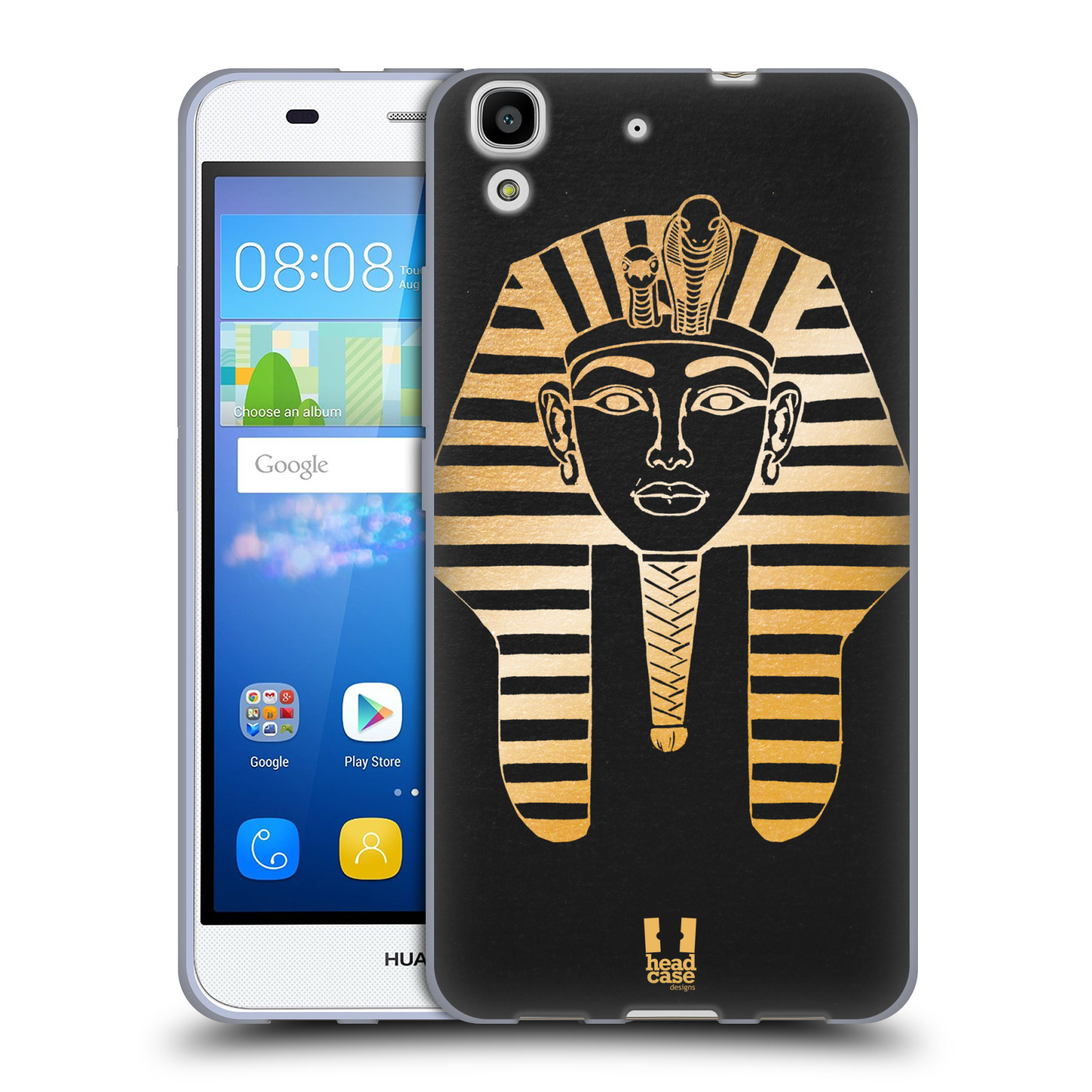 HEAD CASE silikonový obal na mobil HUAWEI Y6 vzor EGYPT zlatá a černá FARAÓN