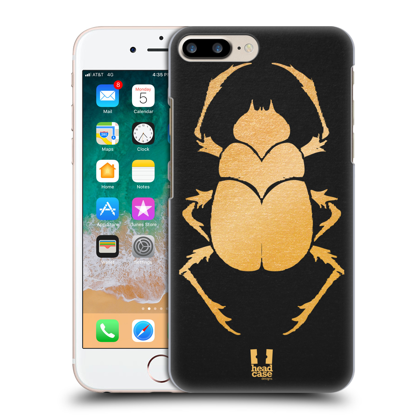 HEAD CASE plastový obal na mobil Apple Iphone 7 PLUS vzor EGYPT zlatá a černá BROUK SKARAB