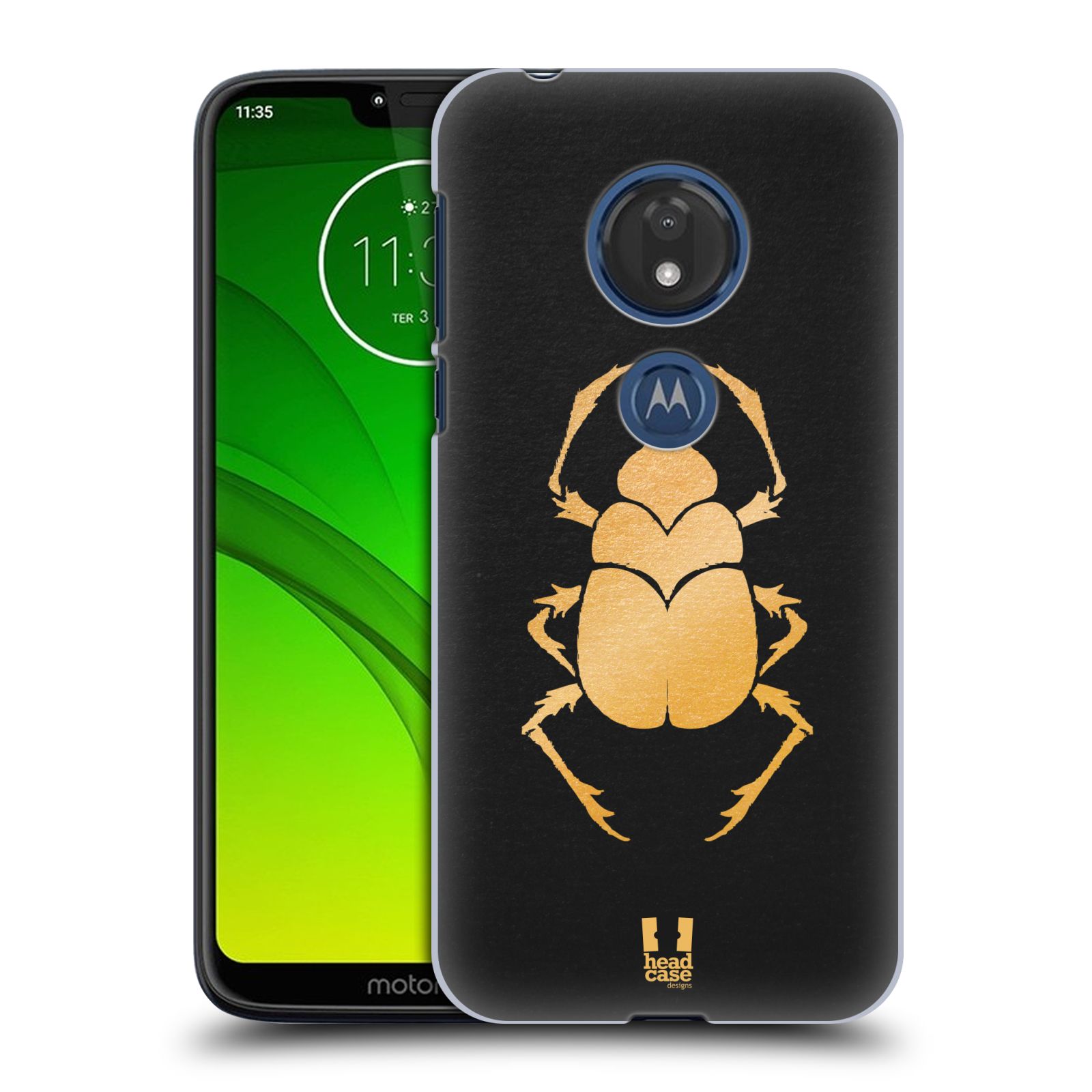 Pouzdro na mobil Motorola Moto G7 Play vzor EGYPT zlatá a černá BROUK SKARAB