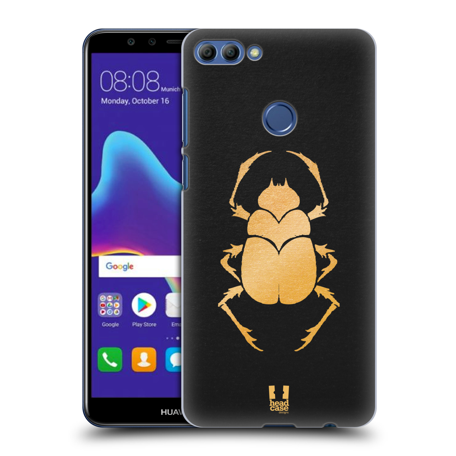 HEAD CASE plastový obal na mobil Huawei Y9 2018 vzor EGYPT zlatá a černá BROUK SKARAB