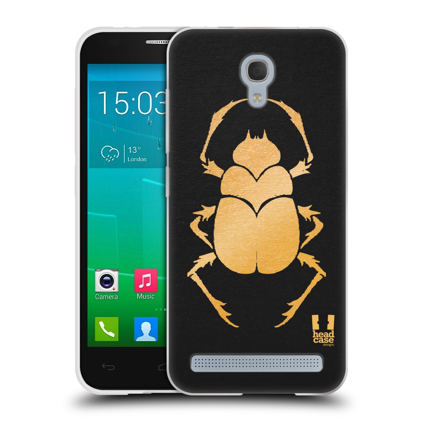 HEAD CASE silikonový obal na mobil Alcatel Idol 2 MINI S 6036Y vzor EGYPT zlatá a černá BROUK SKARAB