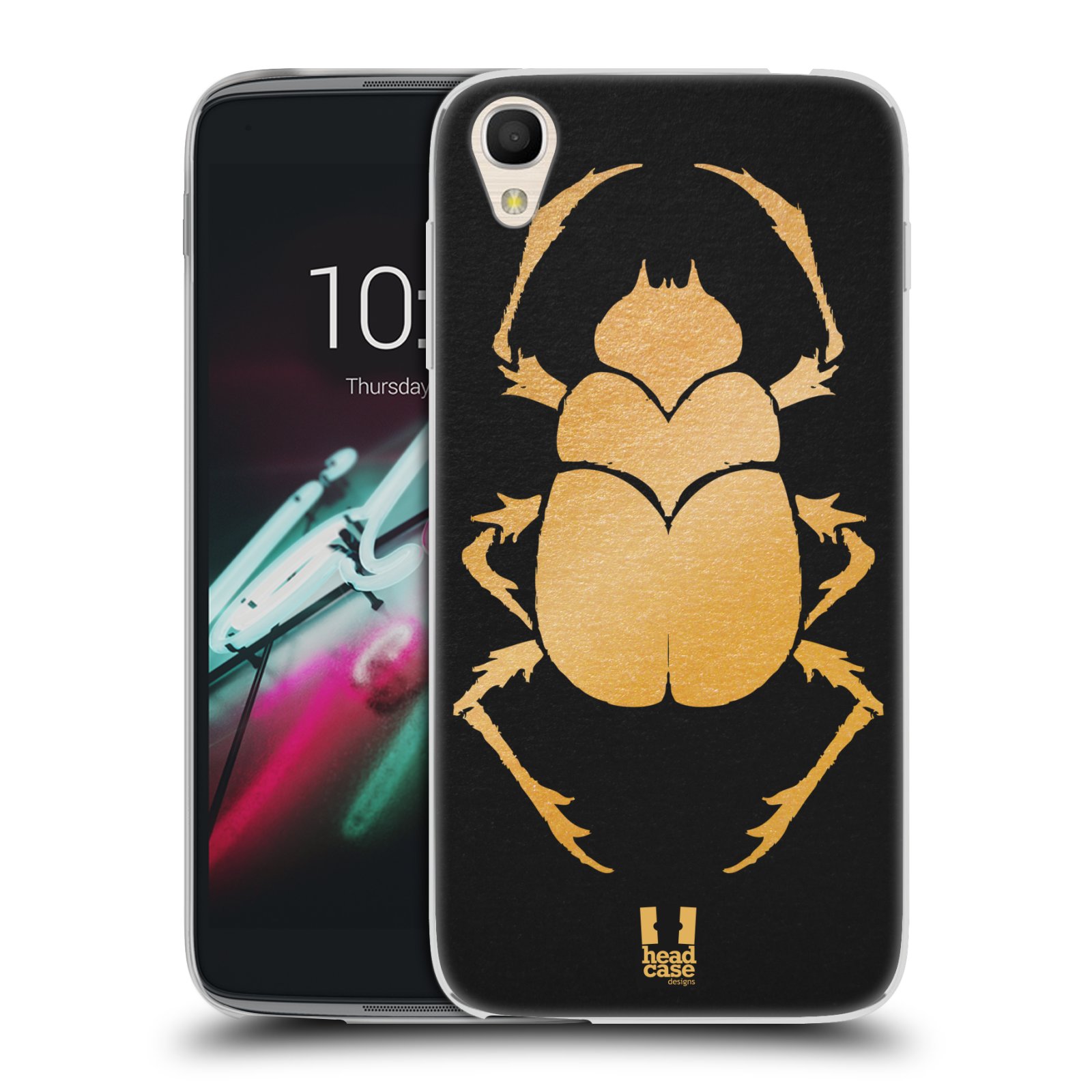 HEAD CASE silikonový obal na mobil Alcatel Idol 3 OT-6039Y (4.7) vzor EGYPT zlatá a černá BROUK SKARAB