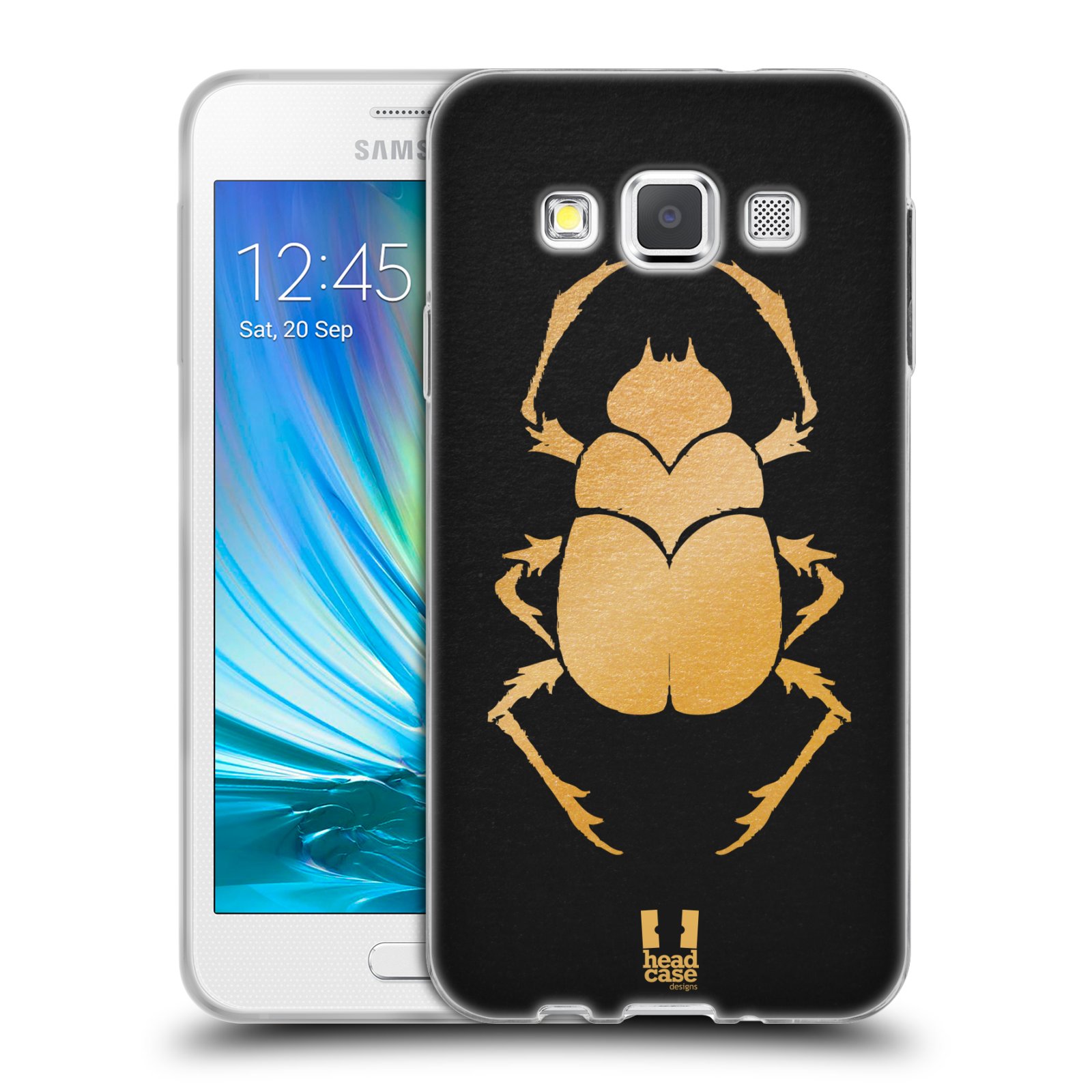 HEAD CASE silikonový obal na mobil Samsung Galaxy A3 vzor EGYPT zlatá a černá BROUK SKARAB