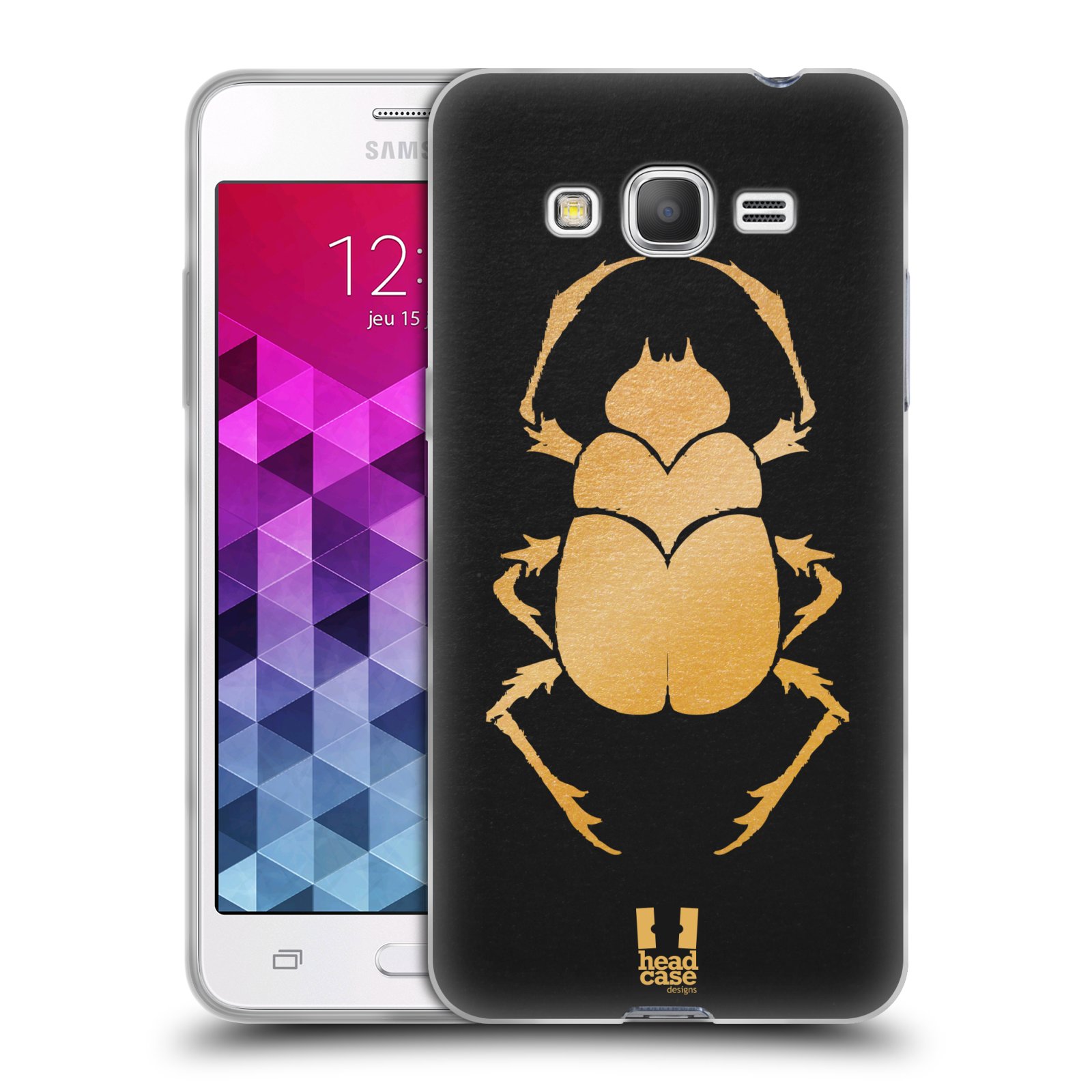 HEAD CASE silikonový obal na mobil Samsung Galaxy GRAND PRIME vzor EGYPT zlatá a černá BROUK SKARAB