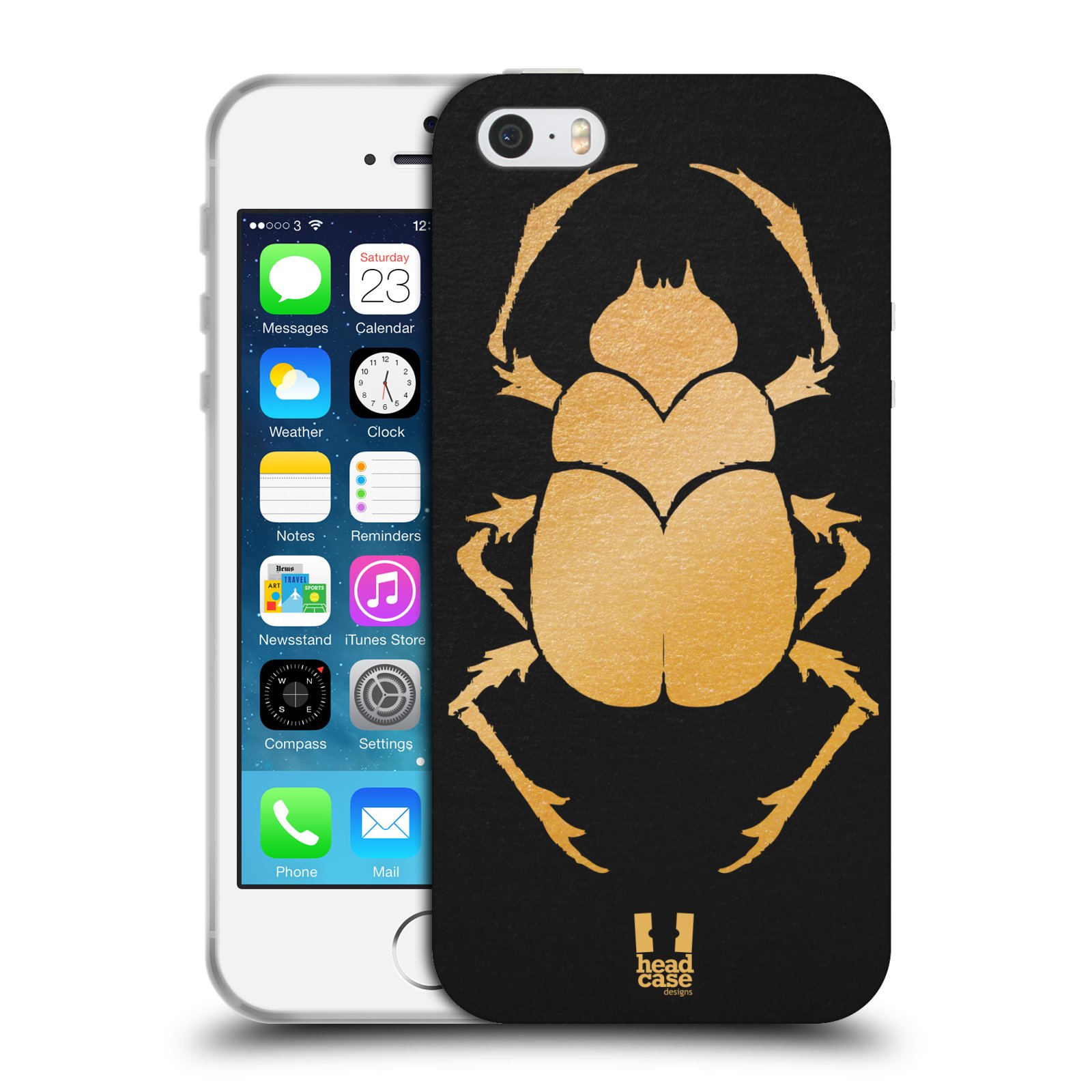 HEAD CASE silikonový obal na mobil Apple Iphone 5/5S vzor EGYPT zlatá a černá BROUK SKARAB