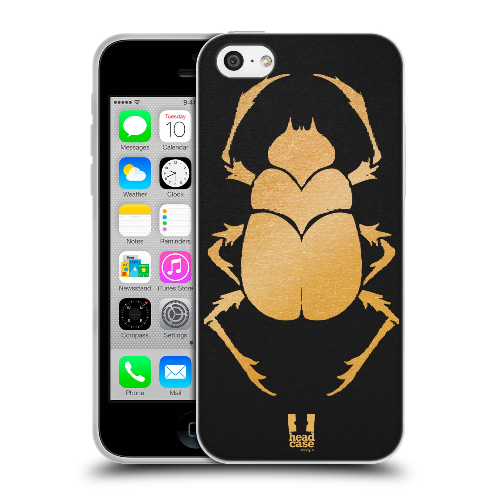 HEAD CASE silikonový obal na mobil Apple Iphone 5C vzor EGYPT zlatá a černá BROUK SKARAB