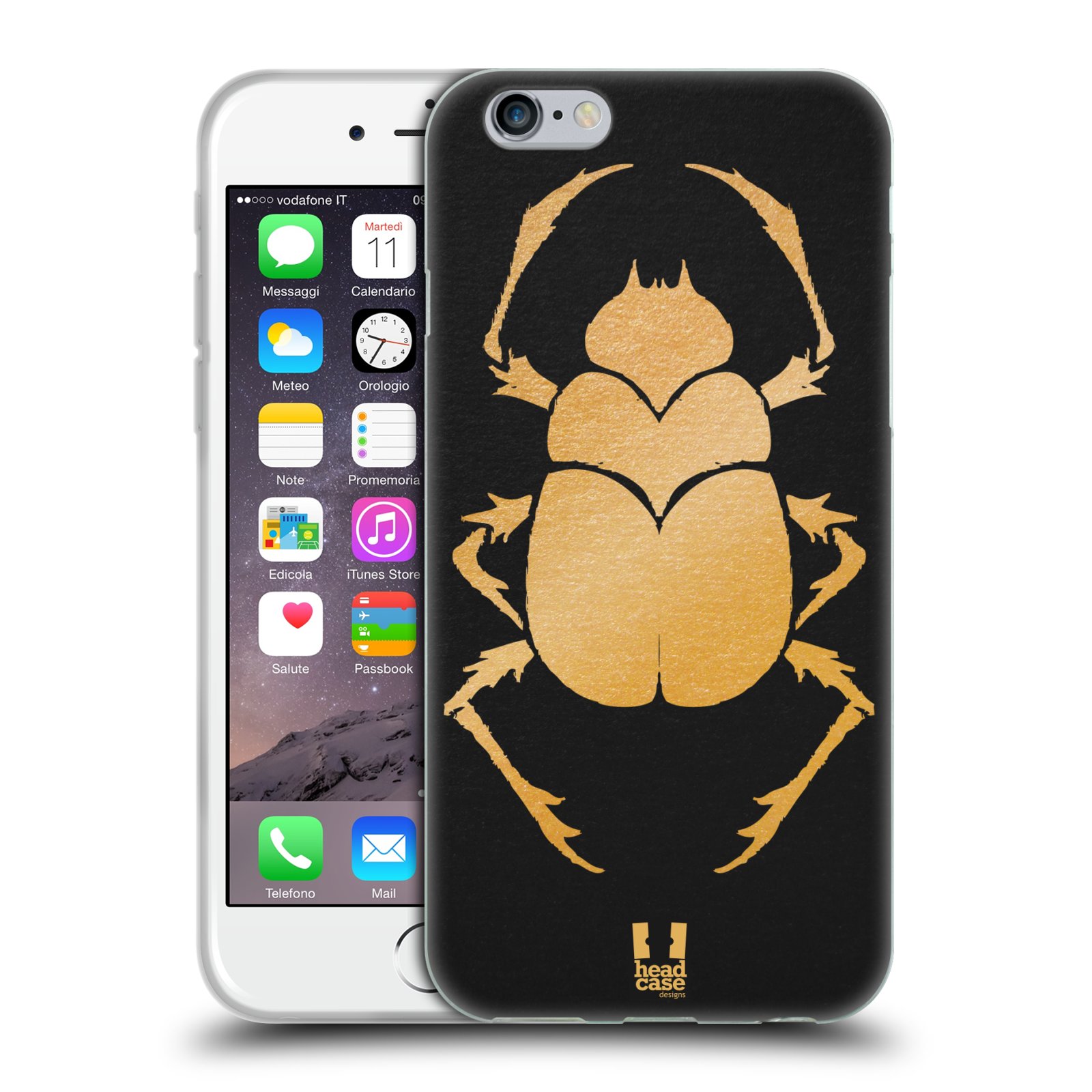 HEAD CASE silikonový obal na mobil Apple Iphone 6/6S vzor EGYPT zlatá a černá BROUK SKARAB