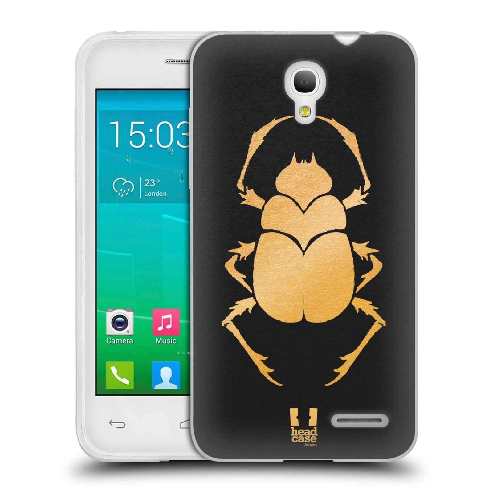HEAD CASE silikonový obal na mobil Alcatel POP S3 OT-5050Y vzor EGYPT zlatá a černá BROUK SKARAB