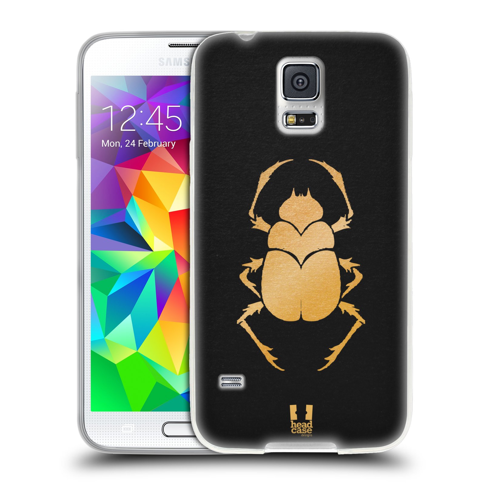 HEAD CASE silikonový obal na mobil Samsung Galaxy S5/S5 NEO vzor EGYPT zlatá a černá BROUK SKARAB