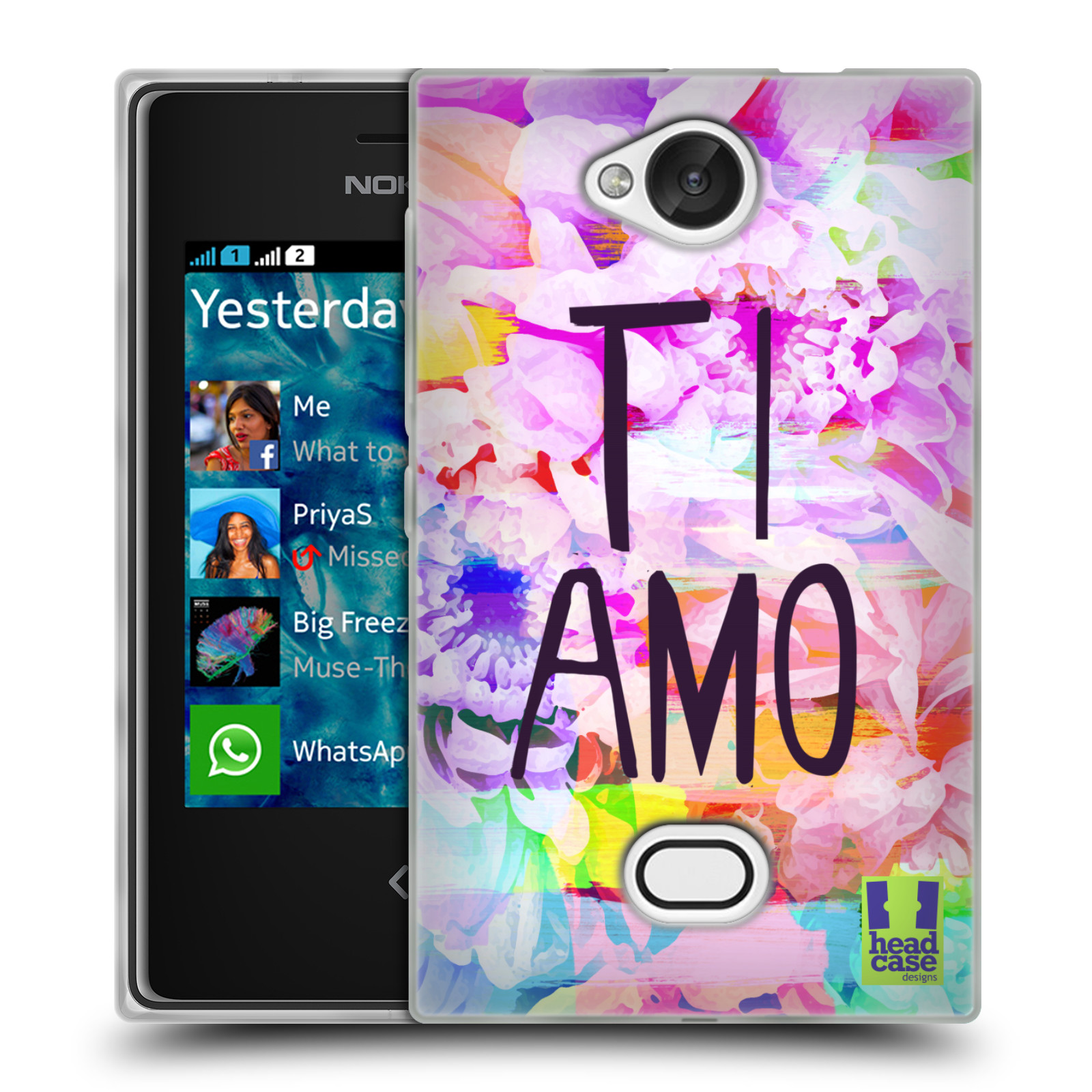 HEAD CASE silikonový obal na mobil Nokia Asha 503 Láska a květy Ti Amo