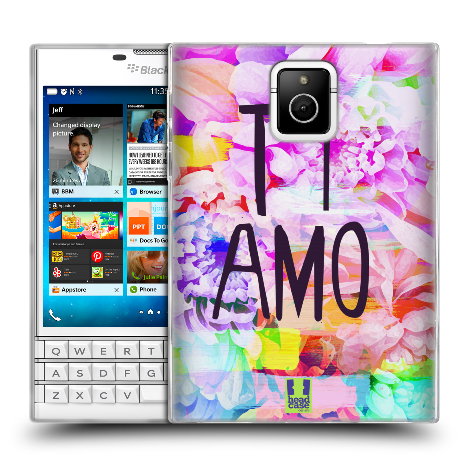 HEAD CASE silikonový obal na mobil Blackberry PASSPORT Láska a květy Ti Amo