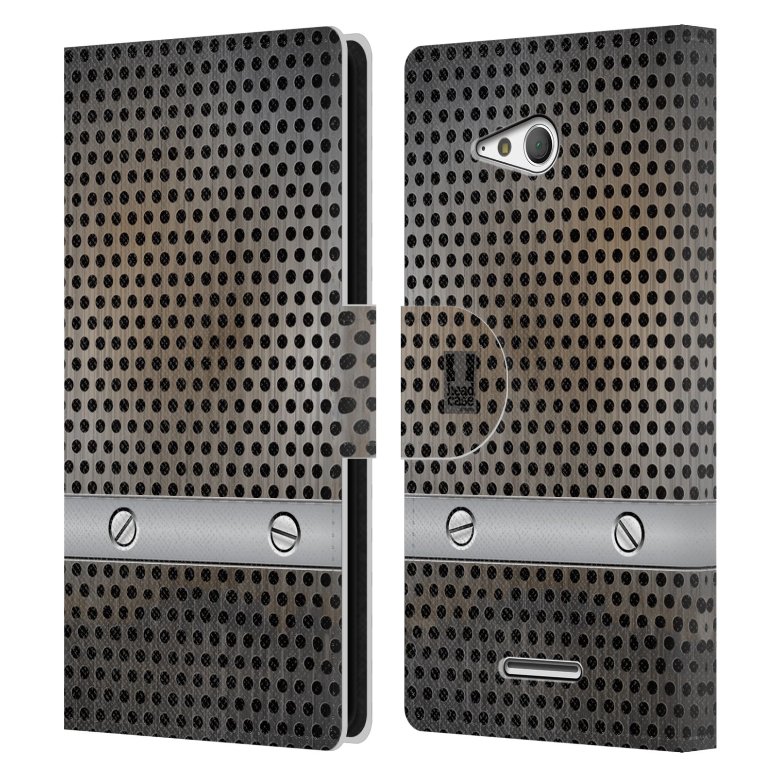HEAD CASE Flipové pouzdro pro mobil SONY XPERIA E4g stavební textury kovový plech šedá