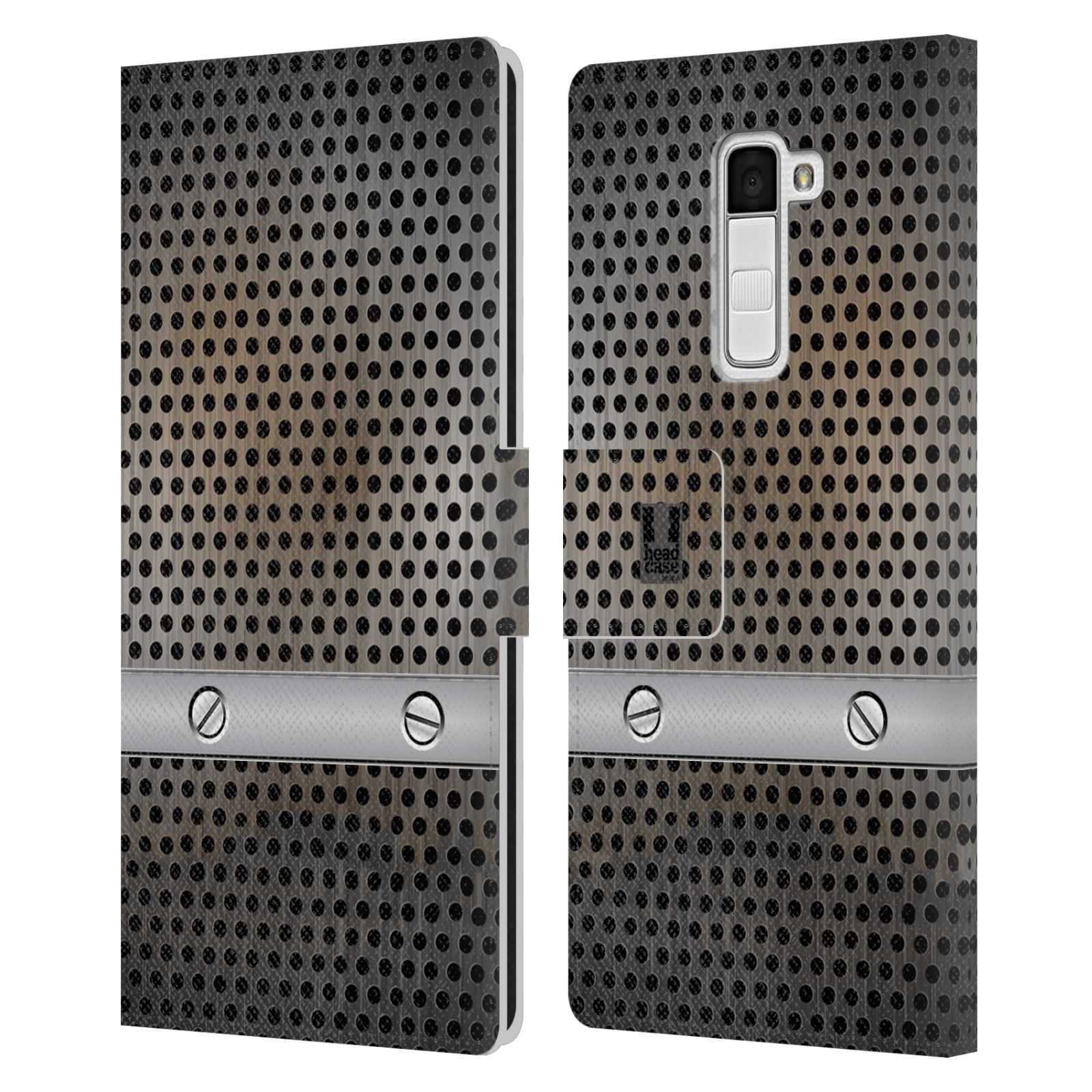 HEAD CASE Flipové pouzdro pro mobil LG K10 stavební textury kovový plech šedá