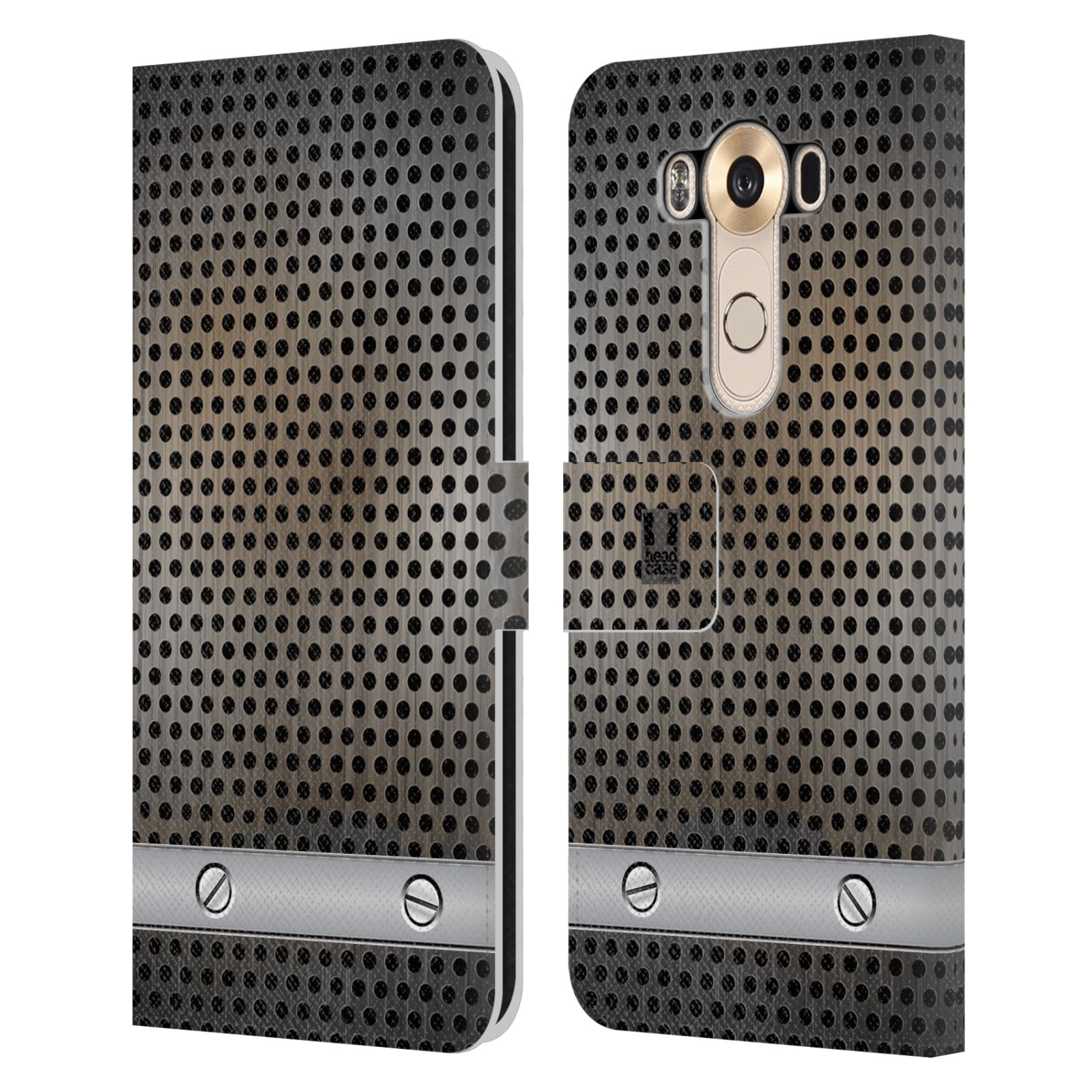 HEAD CASE Flipové pouzdro pro mobil LG V10 stavební textury kovový plech šedá