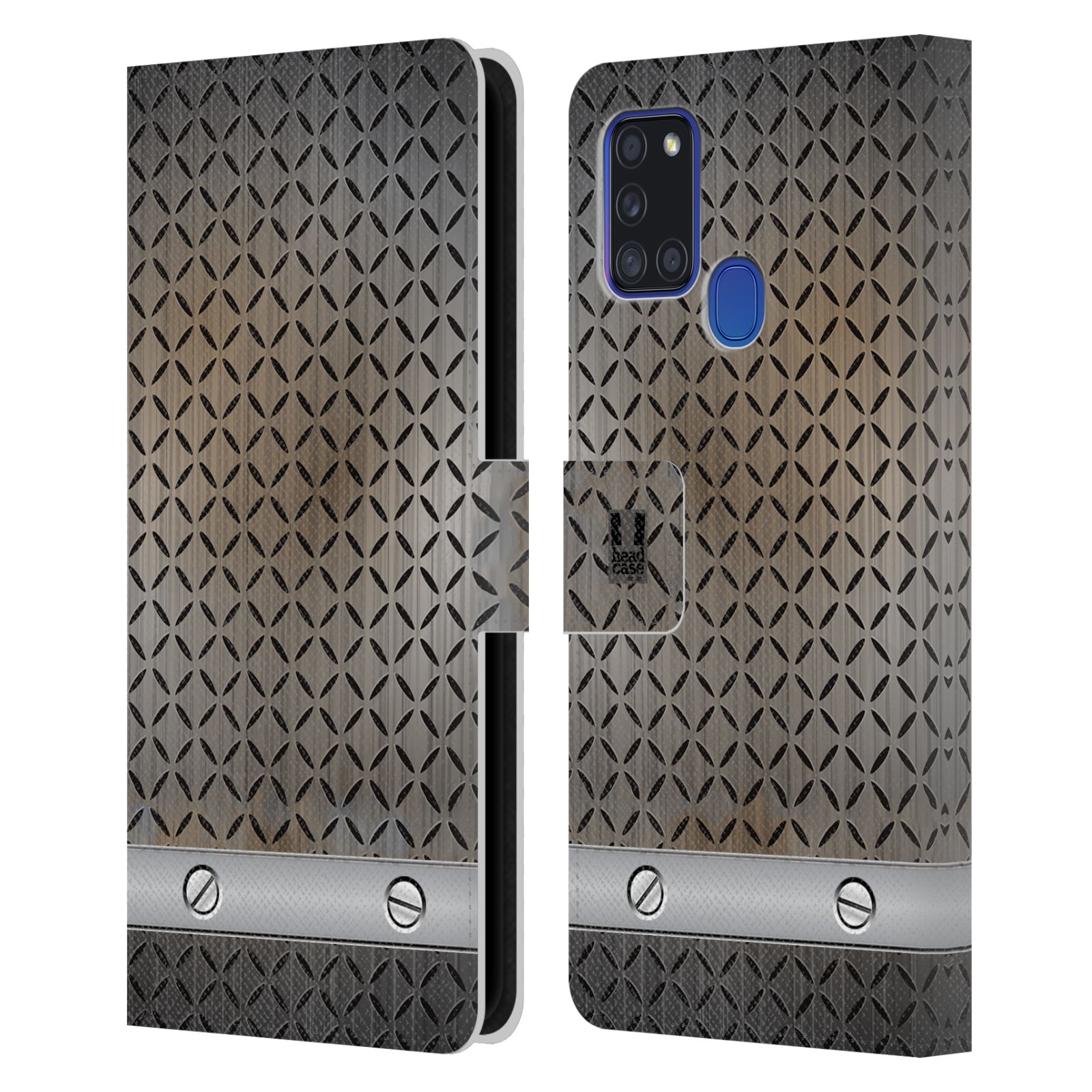 HEAD CASE Flipové pouzdro pro mobil Samsung Galaxy A21s stavební textury železo šedá barva