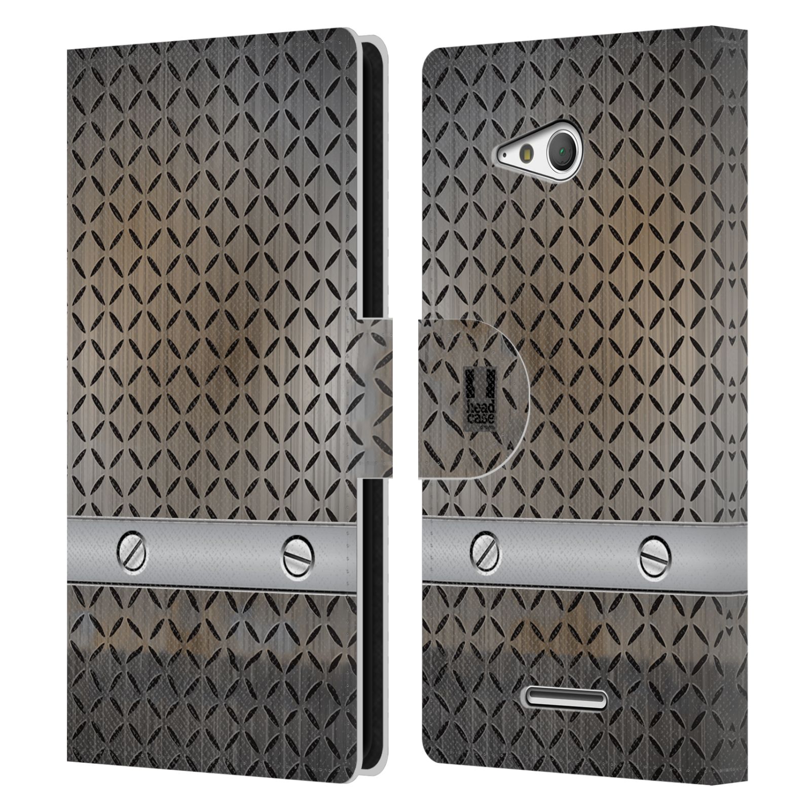 HEAD CASE Flipové pouzdro pro mobil SONY XPERIA E4g stavební textury železo šedá barva