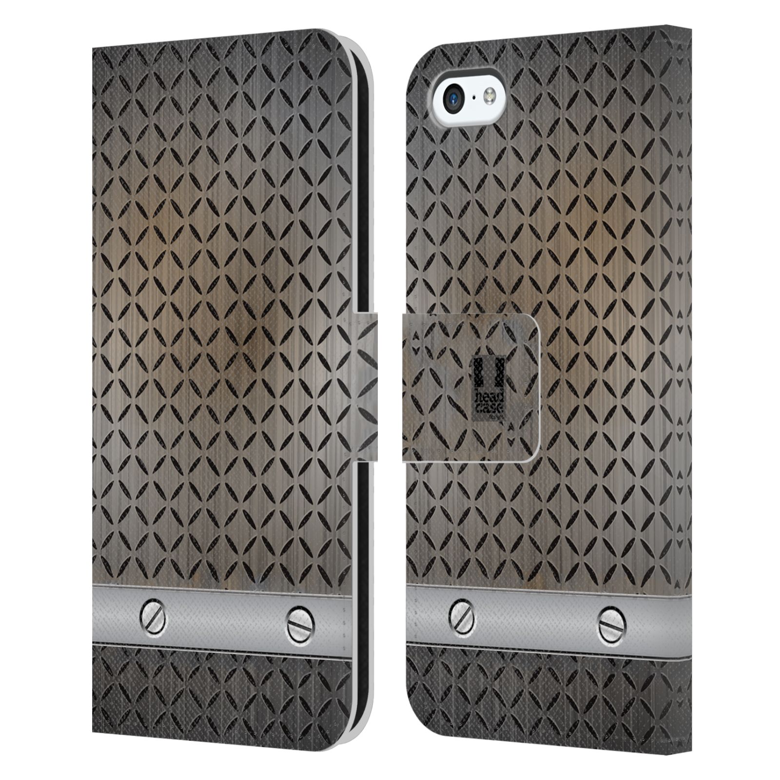 HEAD CASE Flipové pouzdro pro mobil Apple Iphone 5C stavební textury železo šedá barva