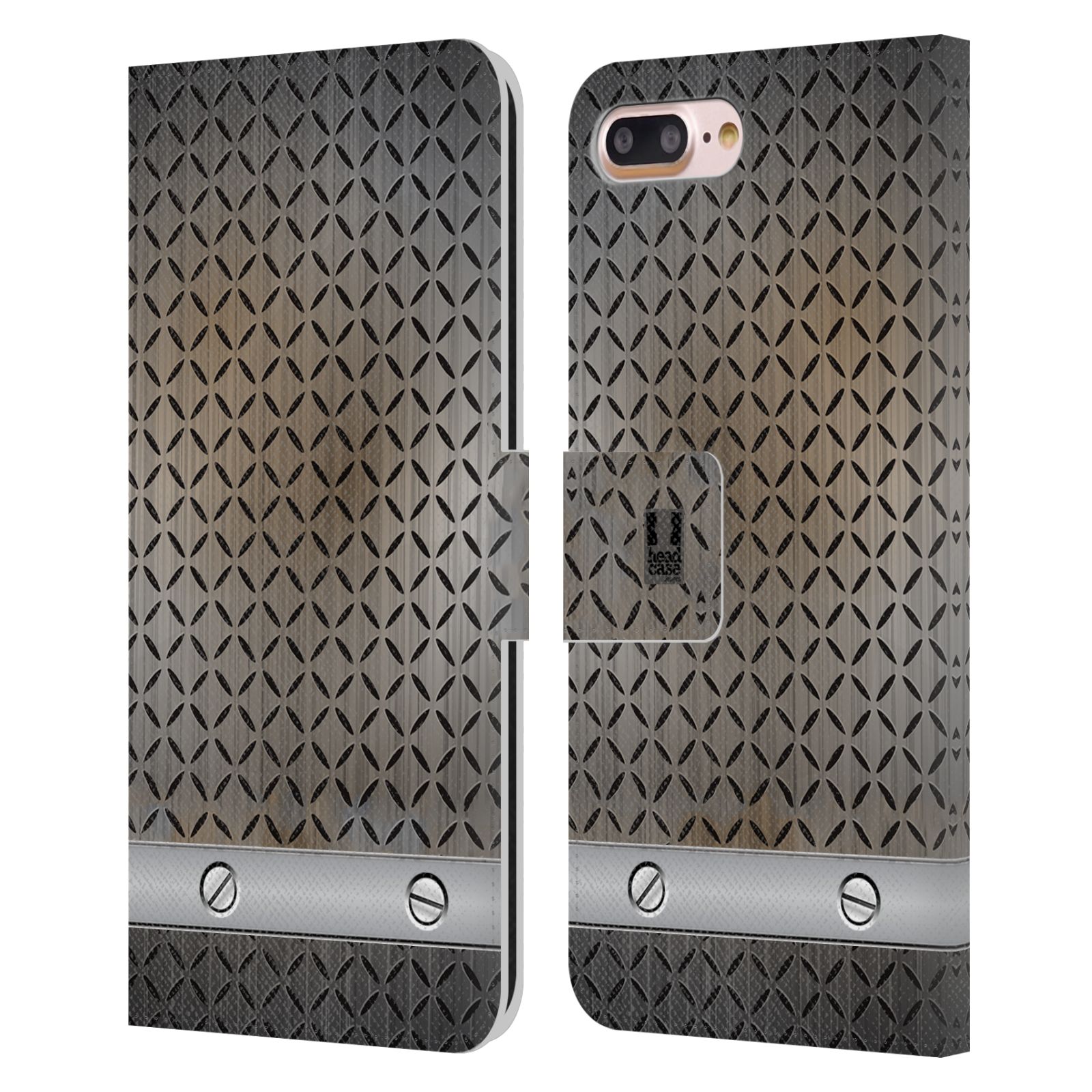 HEAD CASE Flipové pouzdro pro mobil Apple Iphone 7 PLUS / 8 PLUS stavební textury železo šedá barva