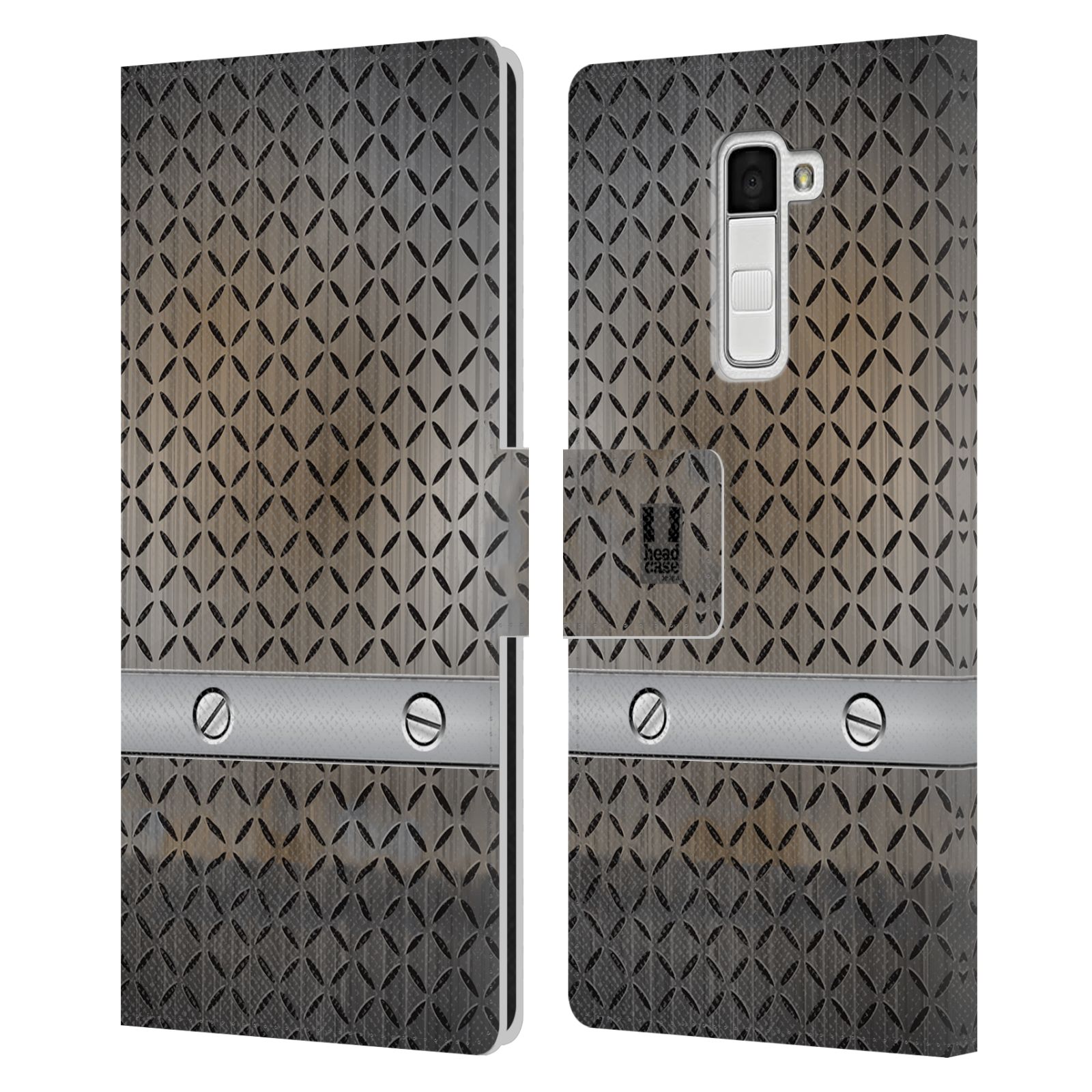 HEAD CASE Flipové pouzdro pro mobil LG K10 stavební textury železo šedá barva