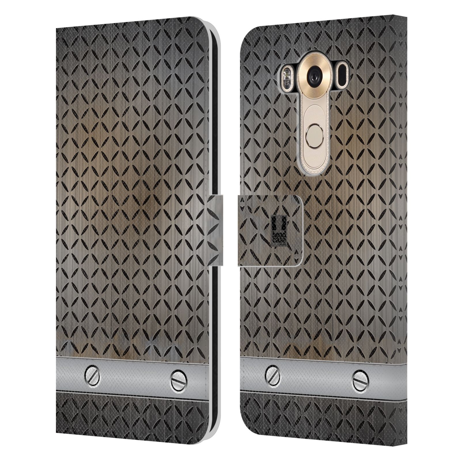 HEAD CASE Flipové pouzdro pro mobil LG V10 stavební textury železo šedá barva