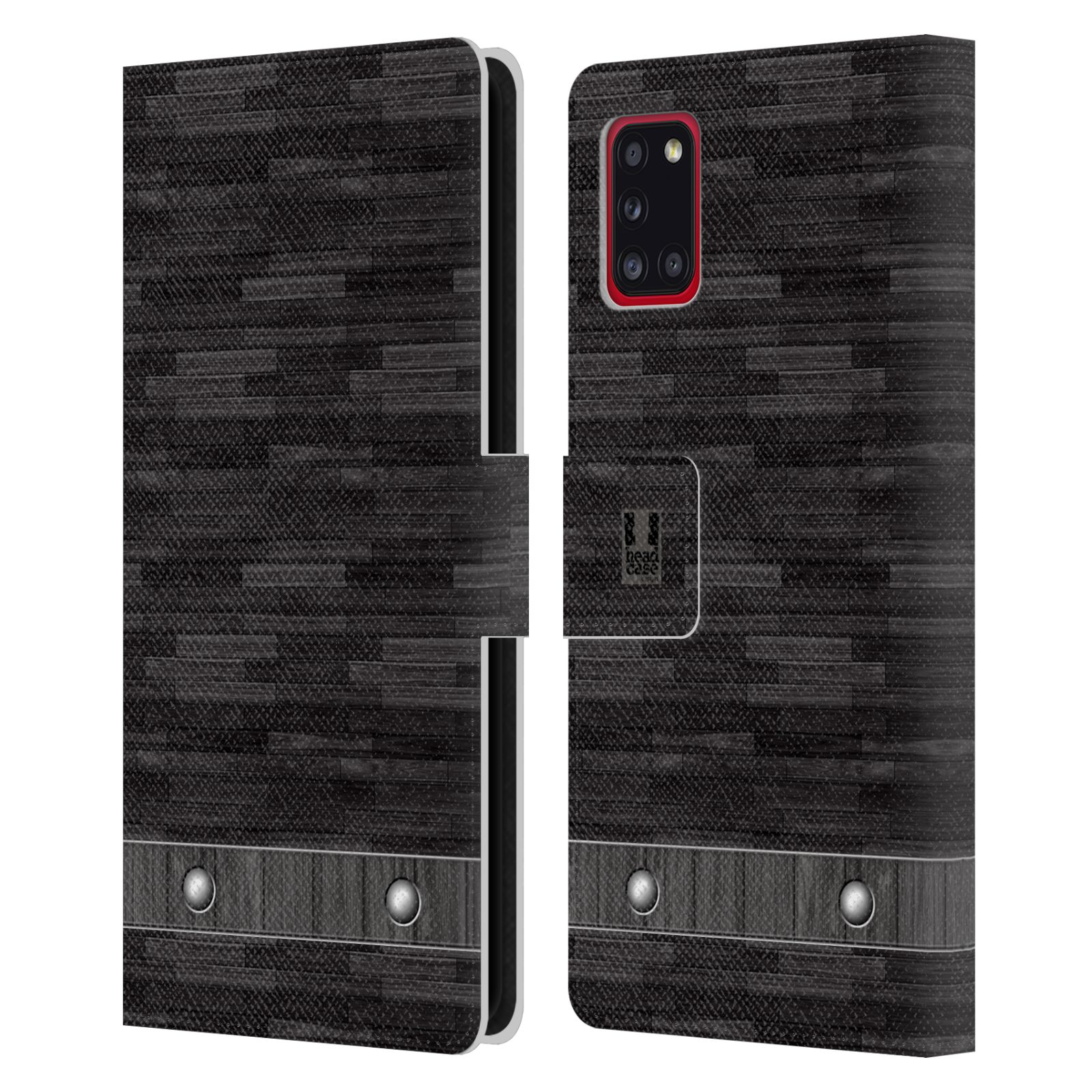 Pouzdro HEAD CASE na mobil Samsung Galaxy A31 stavební textury dřevo černá barva