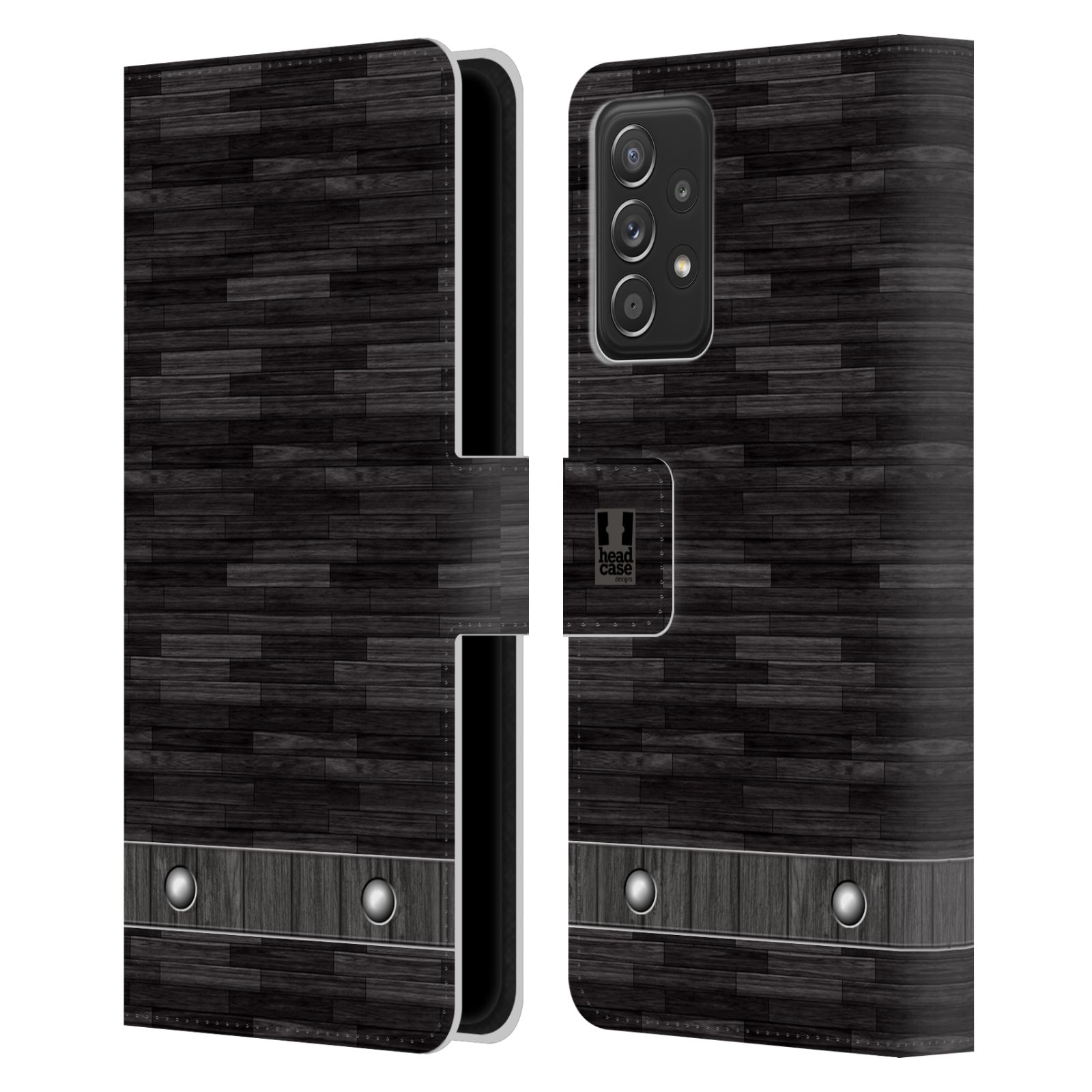 Pouzdro HEAD CASE na mobil Samsung Galaxy A52 / A52 5G / A52s 5G stavební textury dřevo černá barva