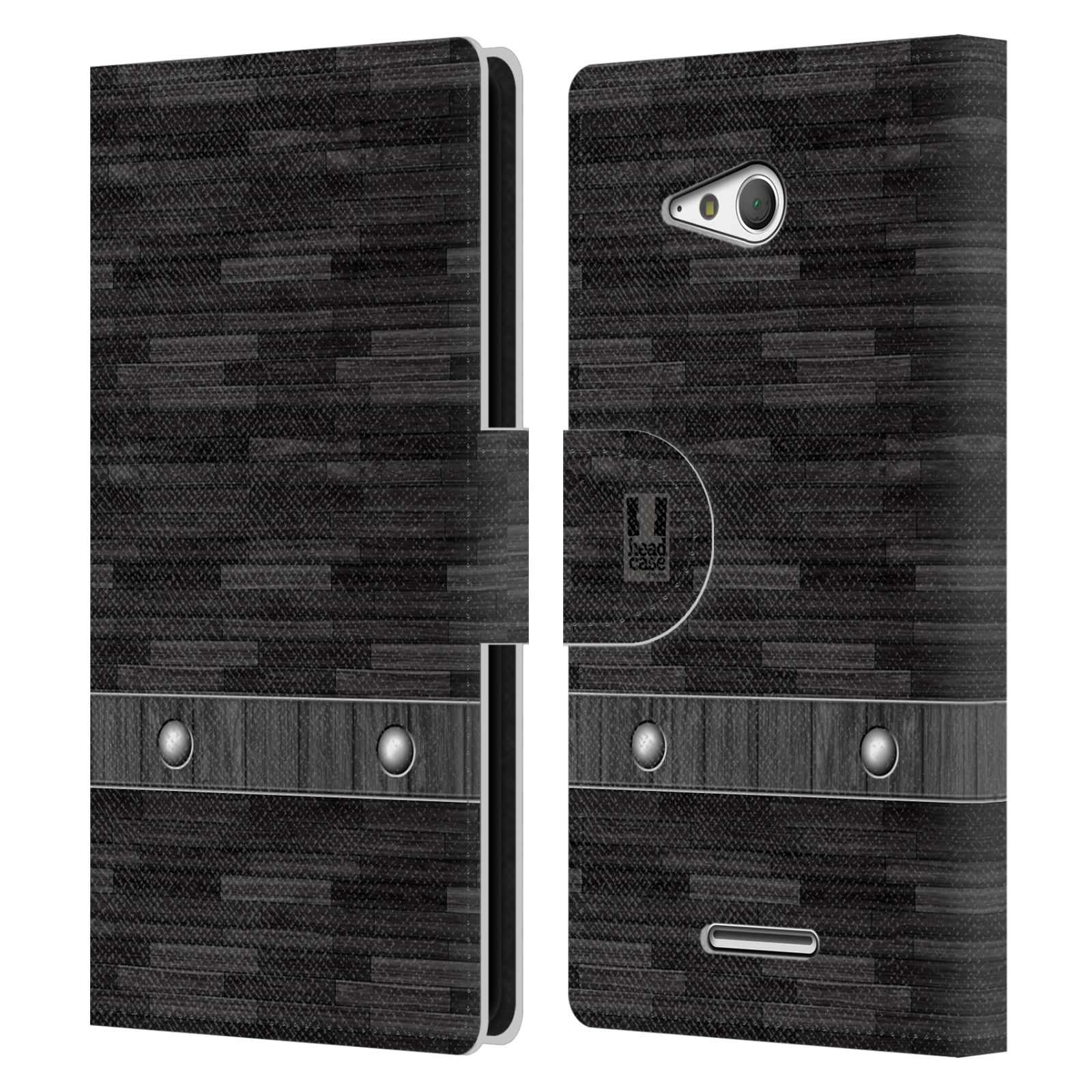 HEAD CASE Flipové pouzdro pro mobil SONY XPERIA E4g stavební textury dřevo černá barva