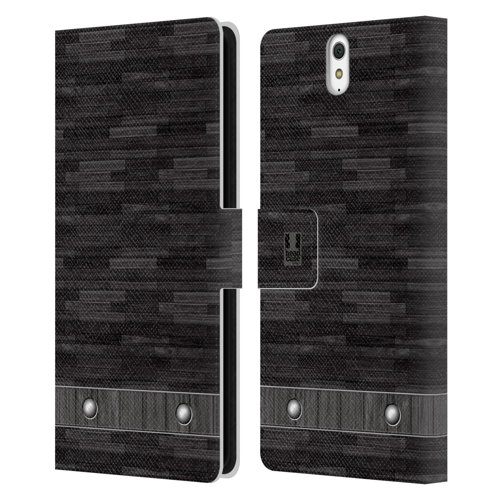 HEAD CASE Flipové pouzdro pro mobil SONY XPERIA C5 Ultra stavební textury dřevo černá barva