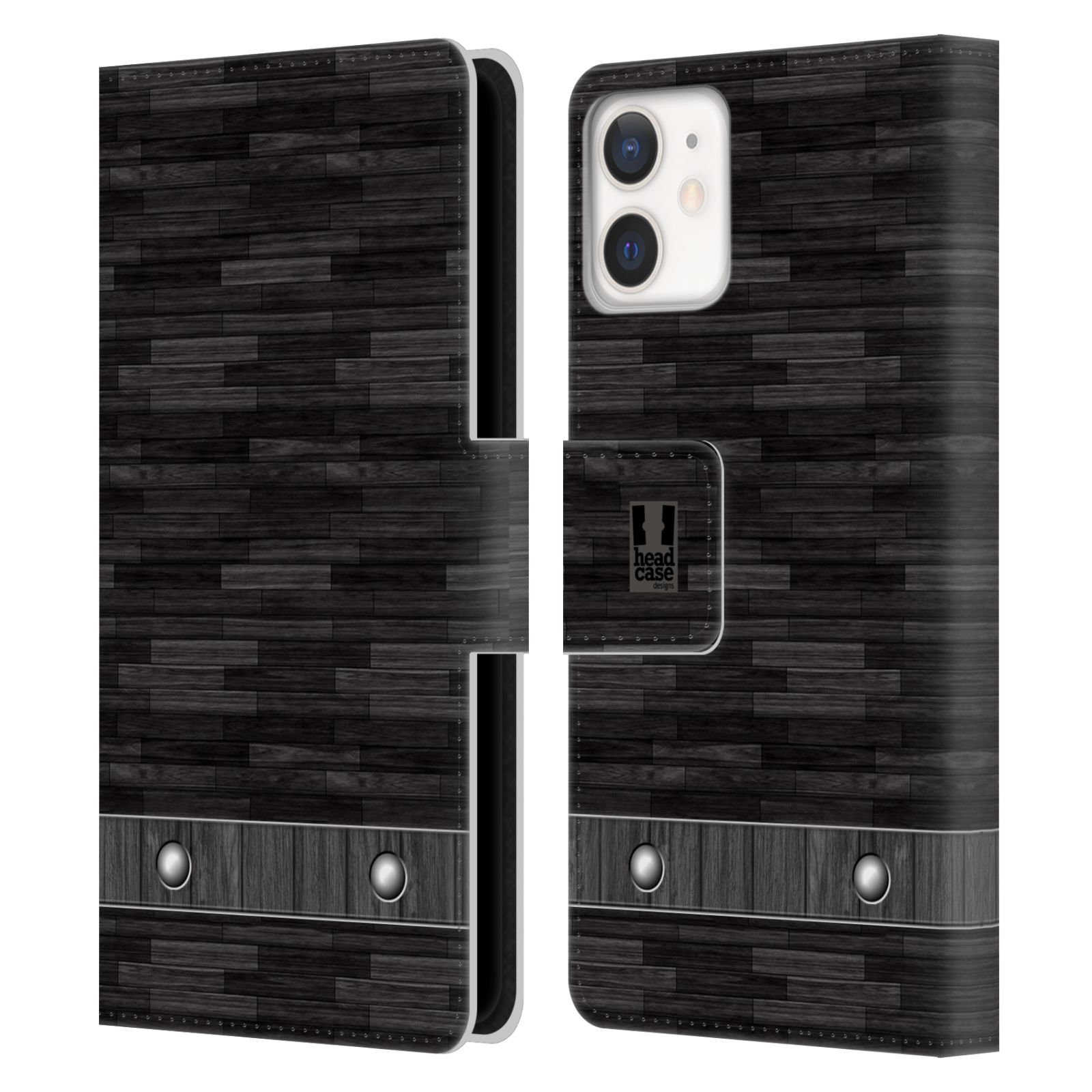Pouzdro pro mobil Apple Iphone 12 MINI stavební textury dřevo černá barva