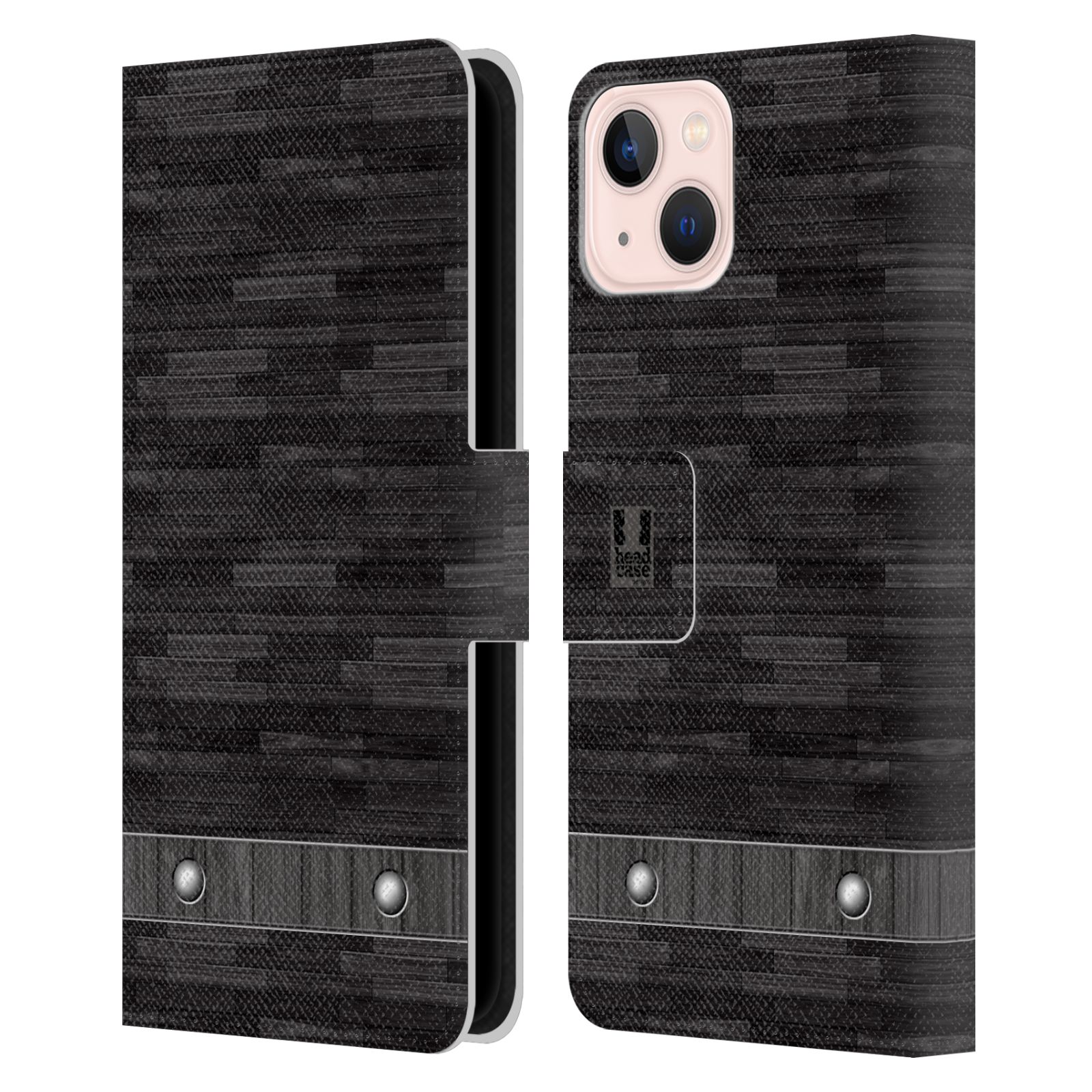 Pouzdro HEAD CASE na mobil Apple Iphone 13 stavební textury dřevo černá barva