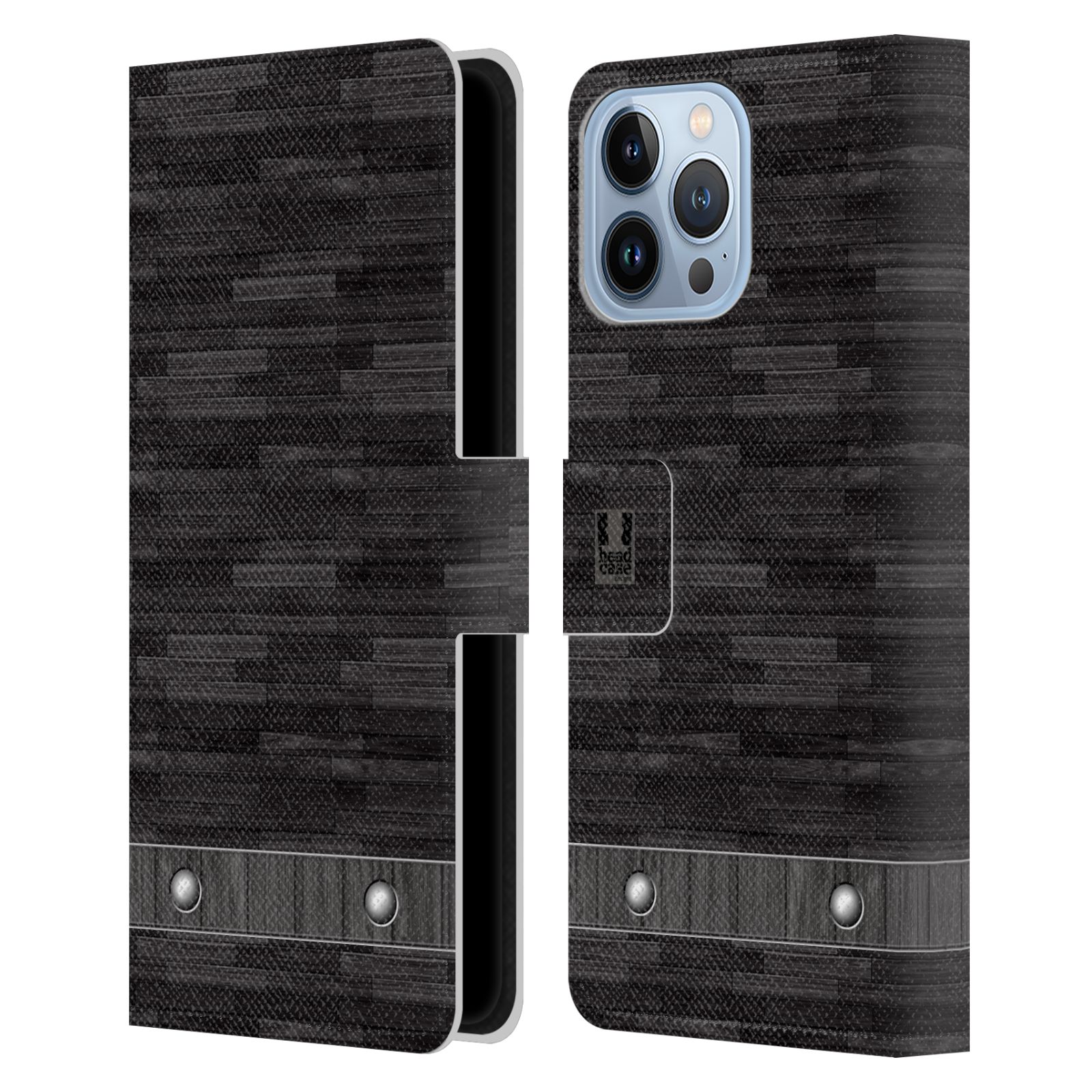 Pouzdro HEAD CASE na mobil Apple Iphone 13 PRO MAX stavební textury dřevo černá barva