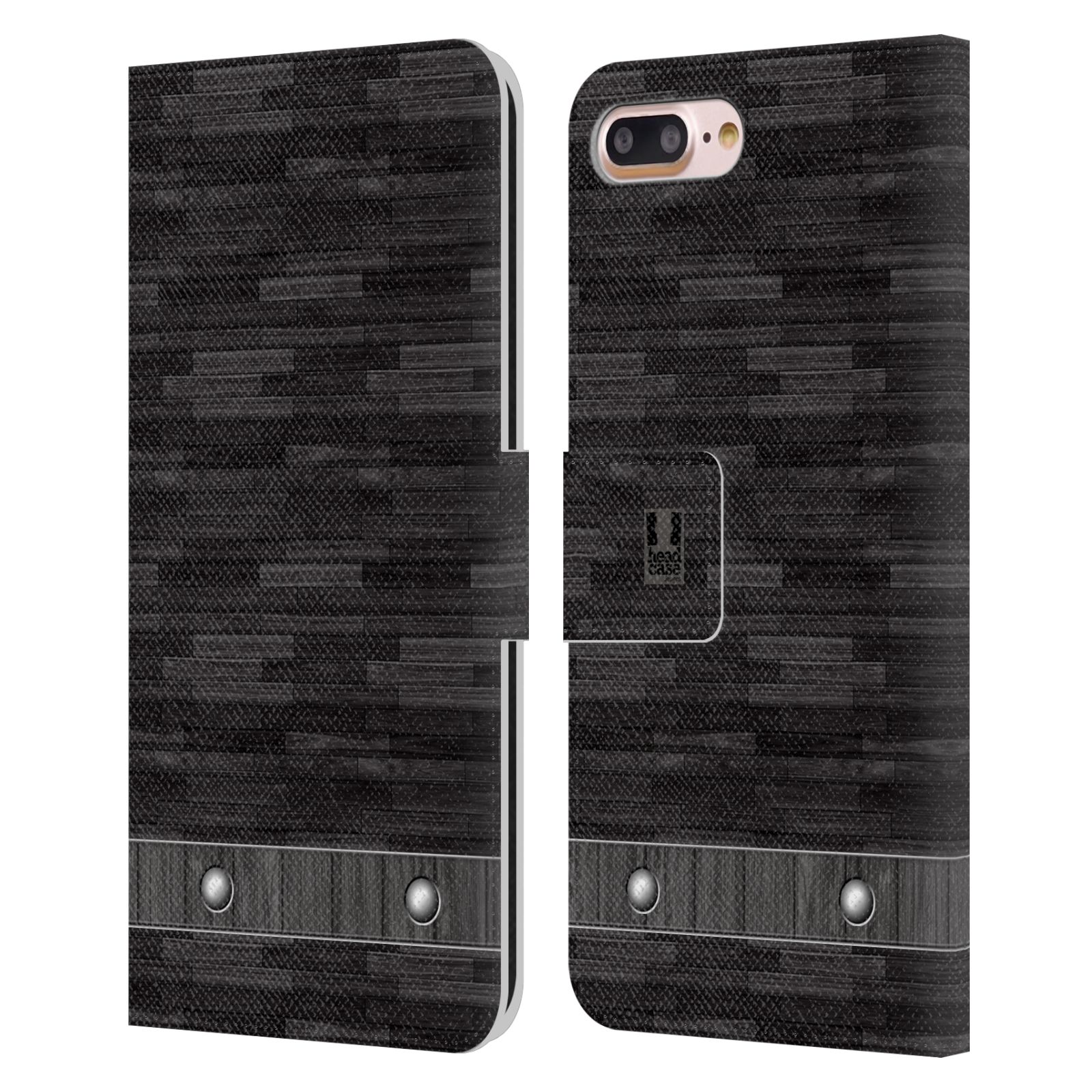 HEAD CASE Flipové pouzdro pro mobil Apple Iphone 7 PLUS / 8 PLUS stavební textury dřevo černá barva